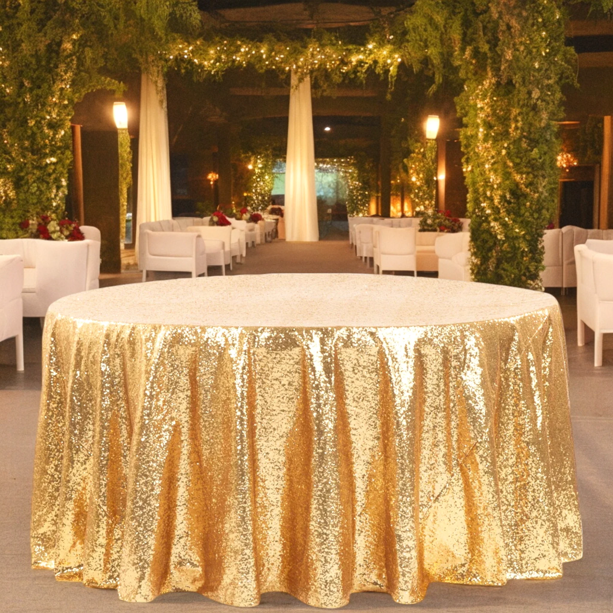 Glitz Sequins 132" Round Tablecloth - Gold - Image 3