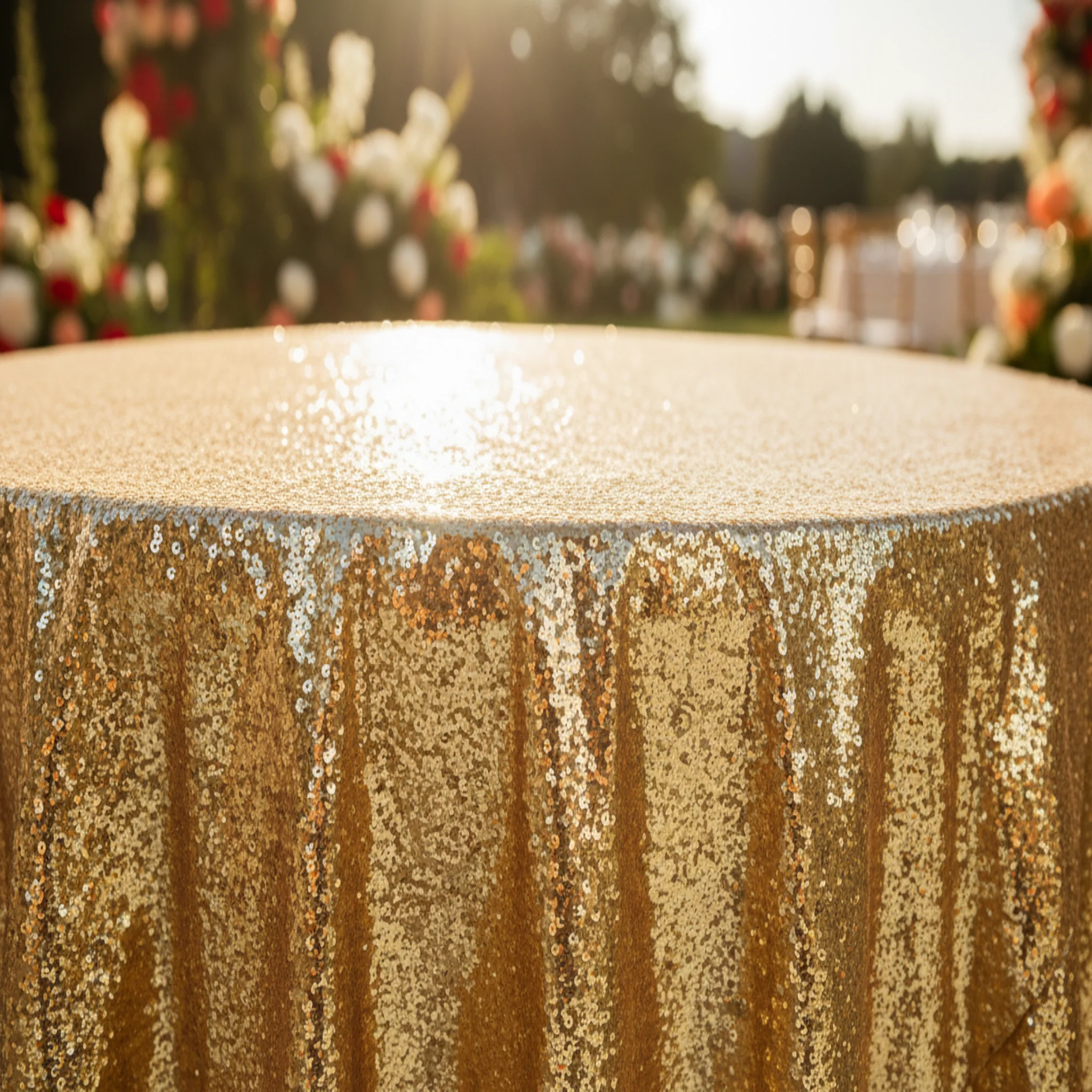 Glitz Sequins 132" Round Tablecloth - Gold - Image 6