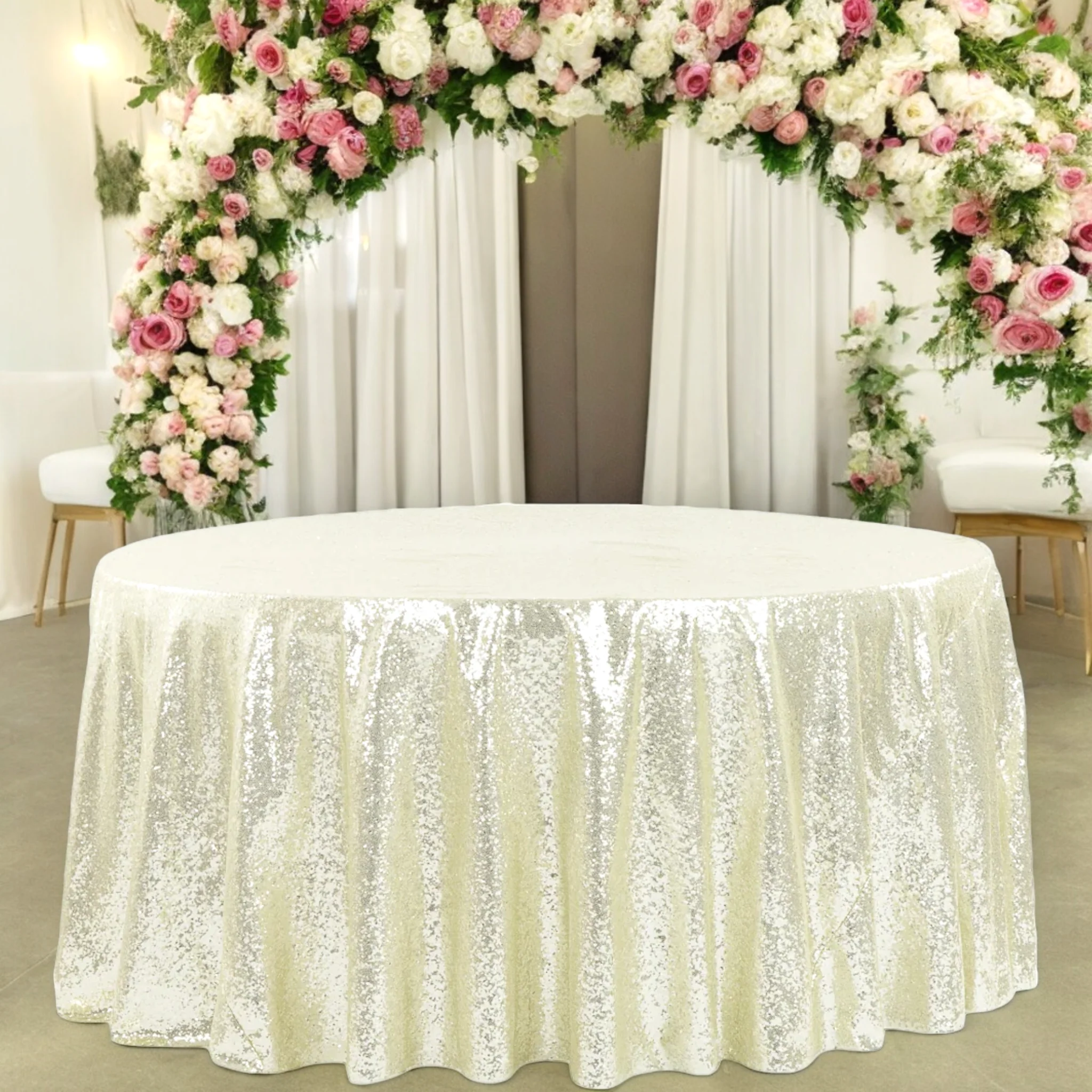 Glitz Sequins 132" Round Tablecloth - Ivory - Image 2