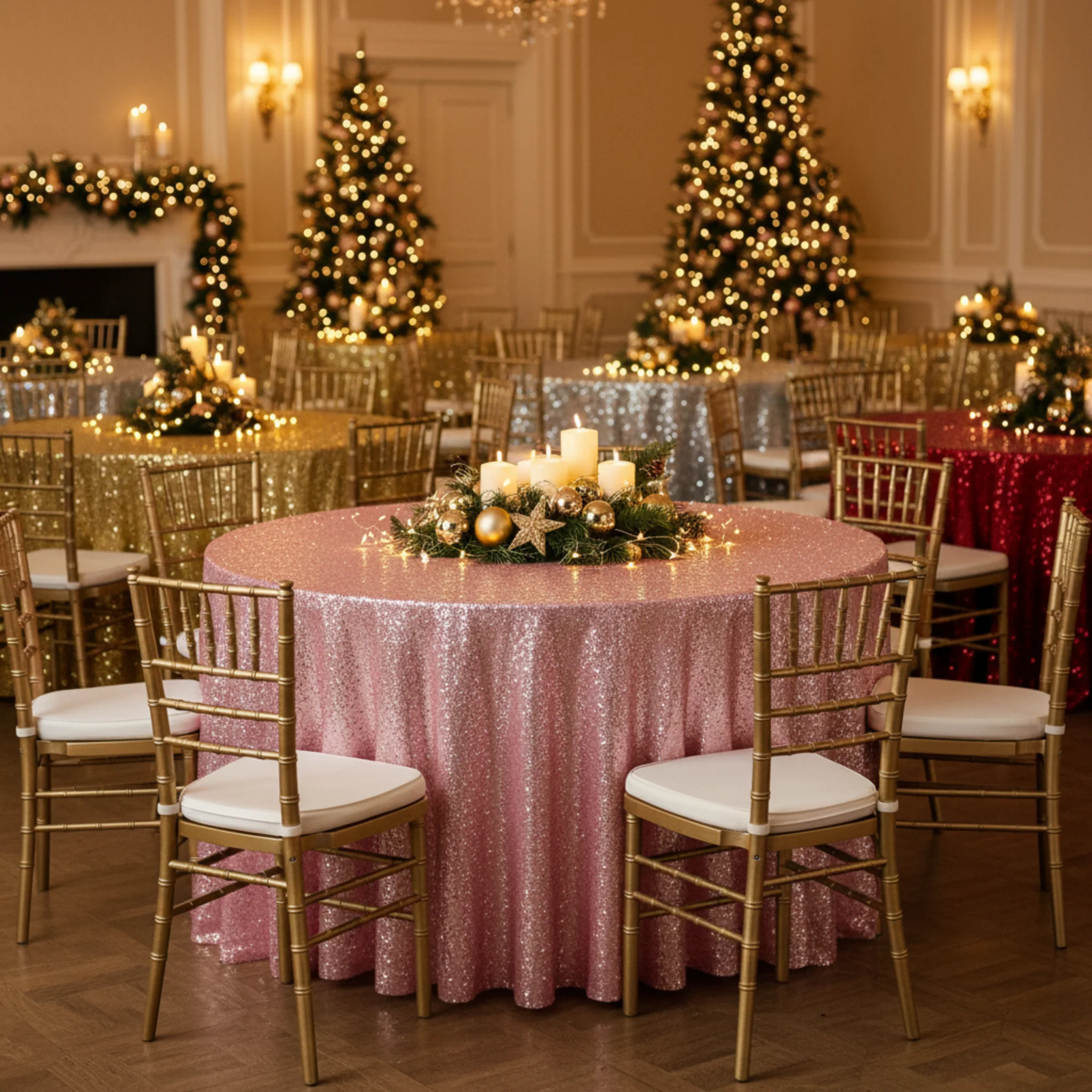 Glitz Sequins 132" Round Tablecloth - Pink - Image 4