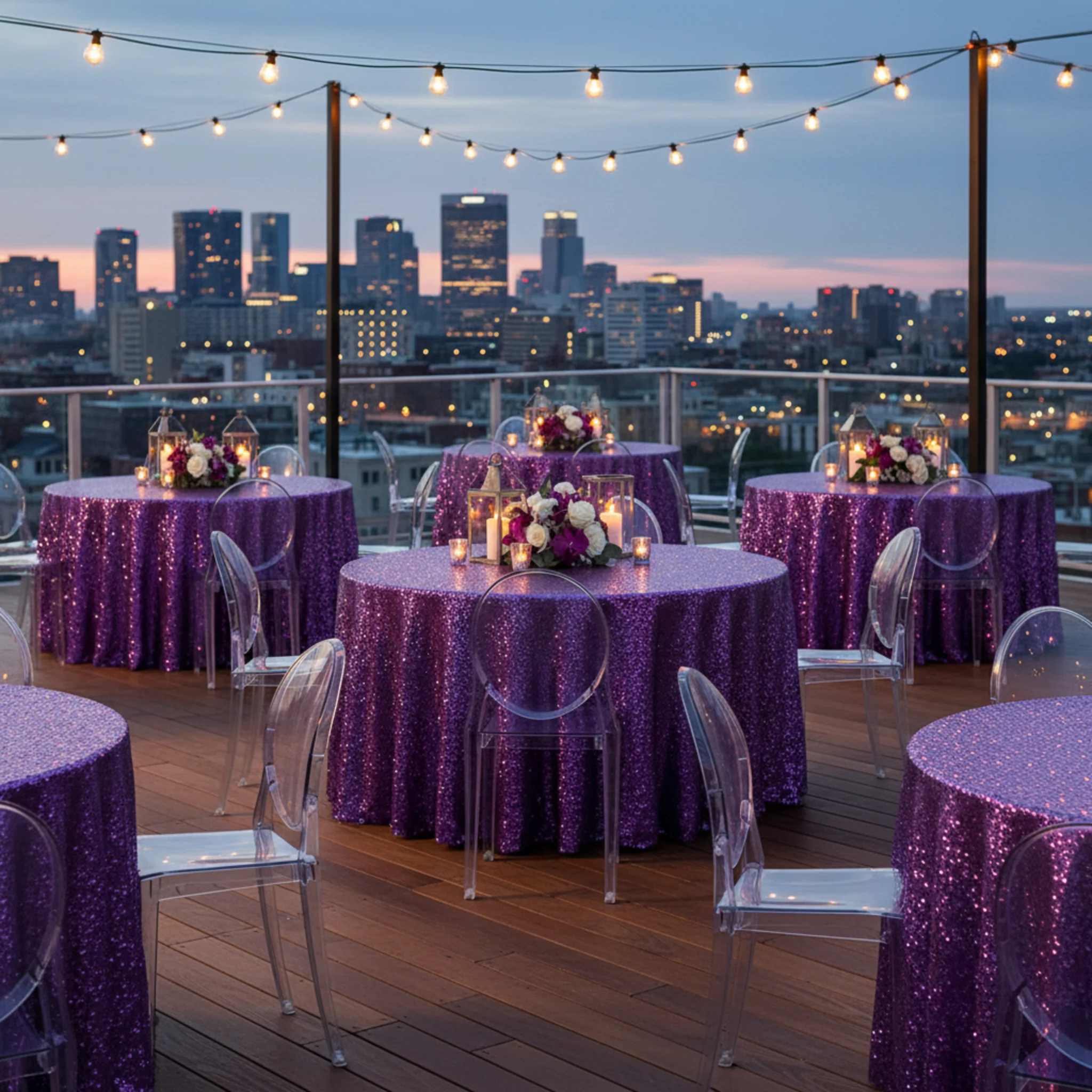 Glitz Sequins 132" Round Tablecloth - Purple - Image 5