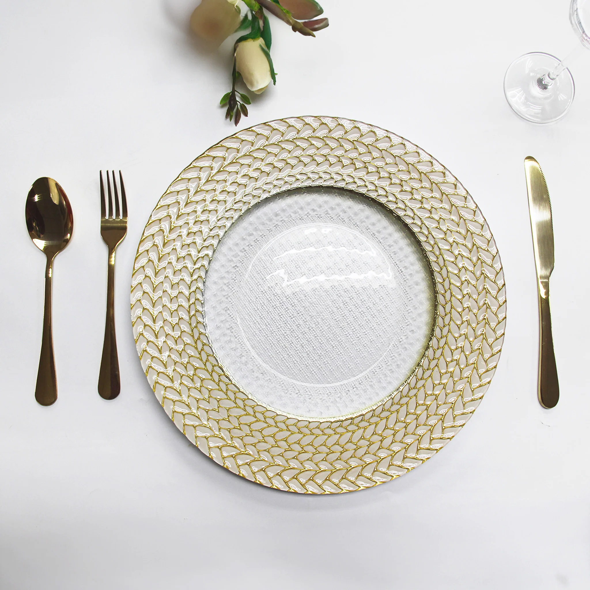 Gold Braided Rim Glass Charger Plate - Image 2