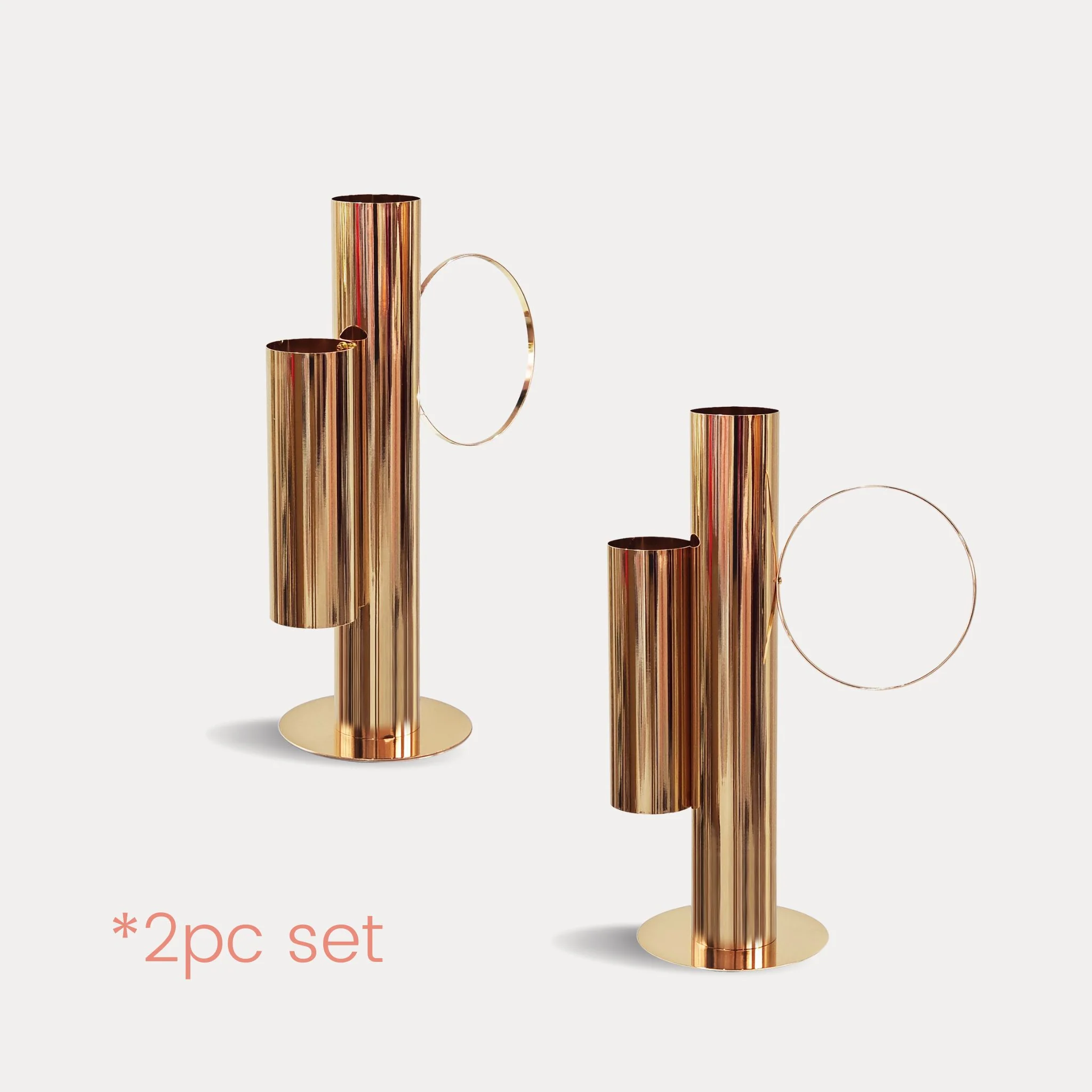 Set of 2 Modern Double Tube Floral Centerpiece Stand - Gold - Image 3