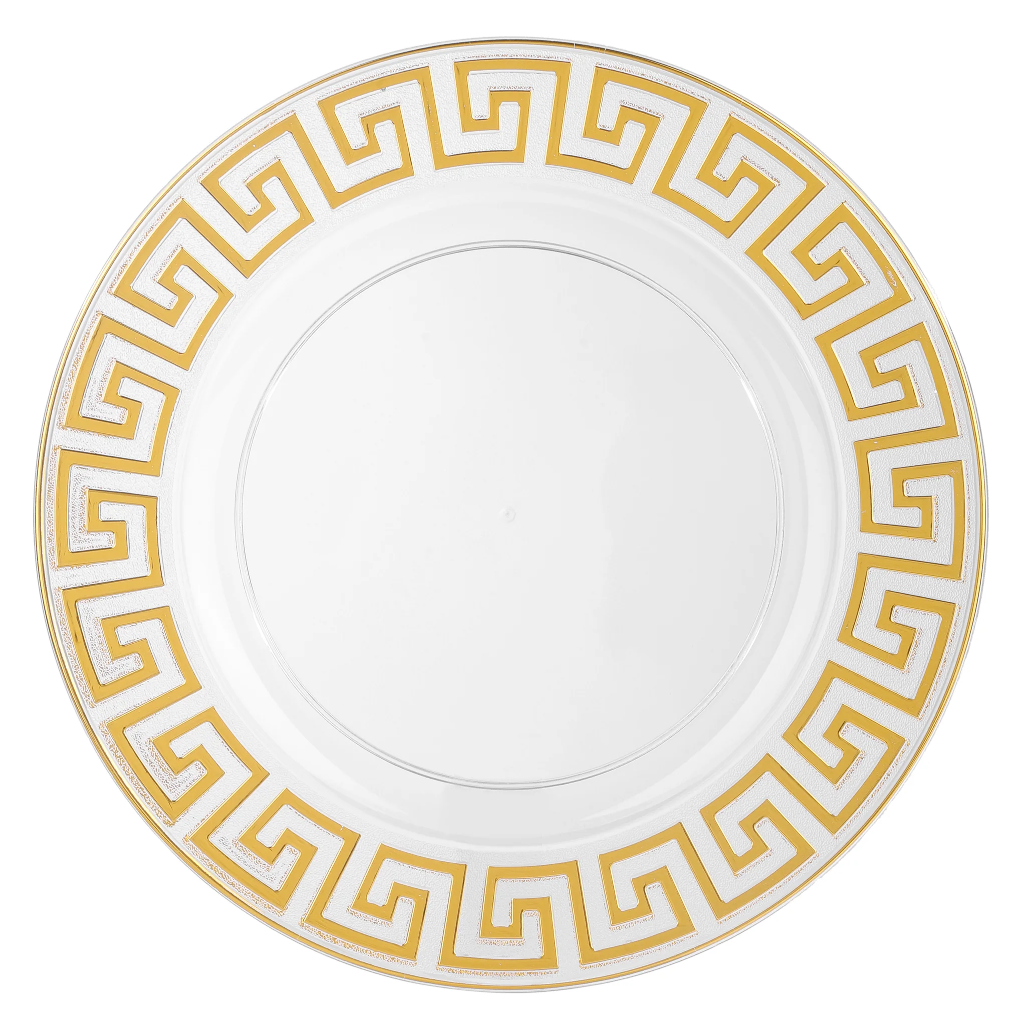 8 pc/set Greek Key Acrylic Charger Plate - Clear Gold Trim