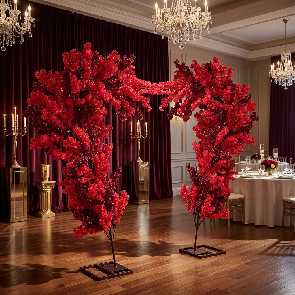 9.5ft Heart Shaped Cherry Blossom Wedding Arch Backdrop (2pc/set) - Red - Image 14