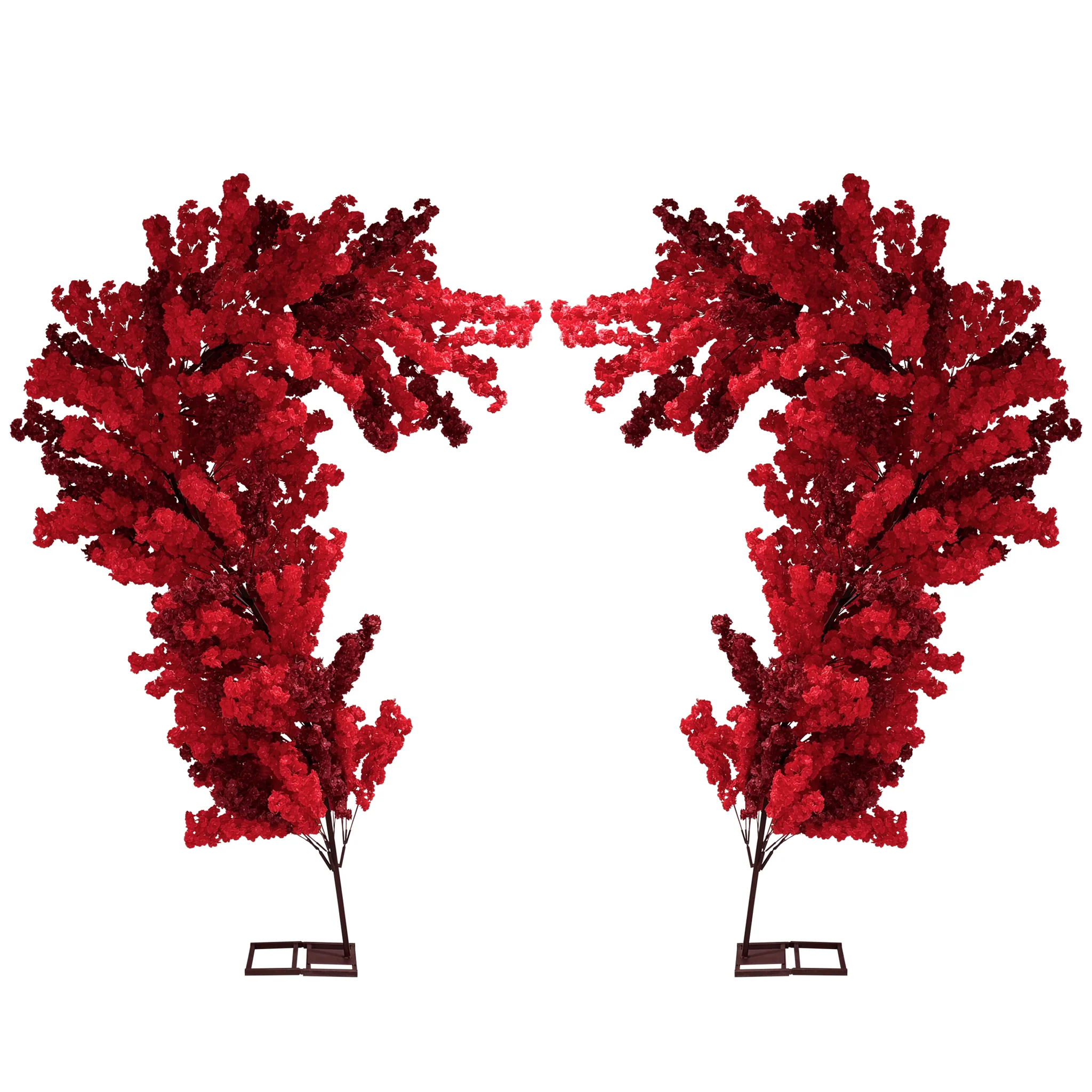 9.5ft Heart Shaped Cherry Blossom Wedding Arch Backdrop (2pc/set) - Red - Image 2