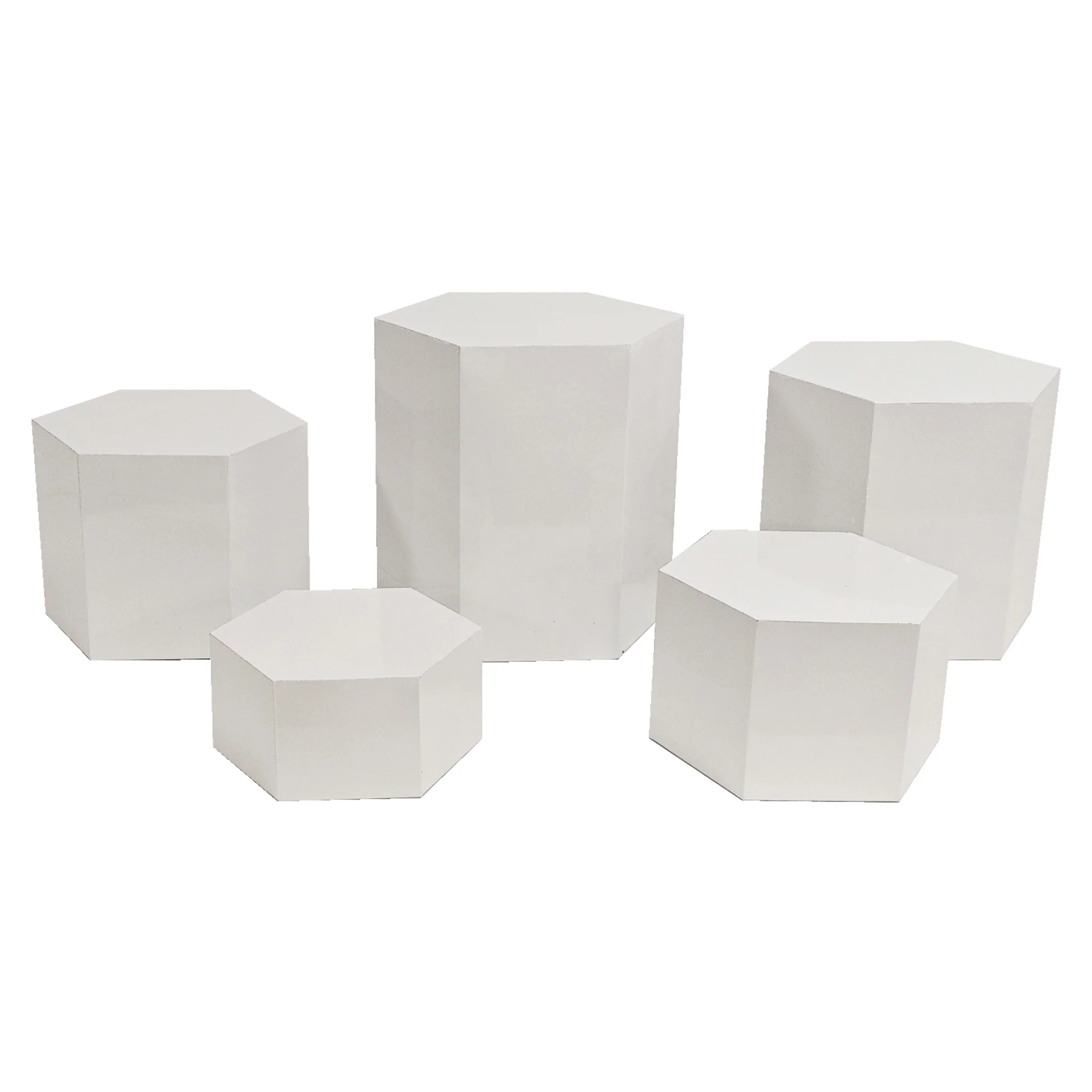 White Hexagon Pedestal Cake/Dessert Display Stands 5 pcs/set - Image 6