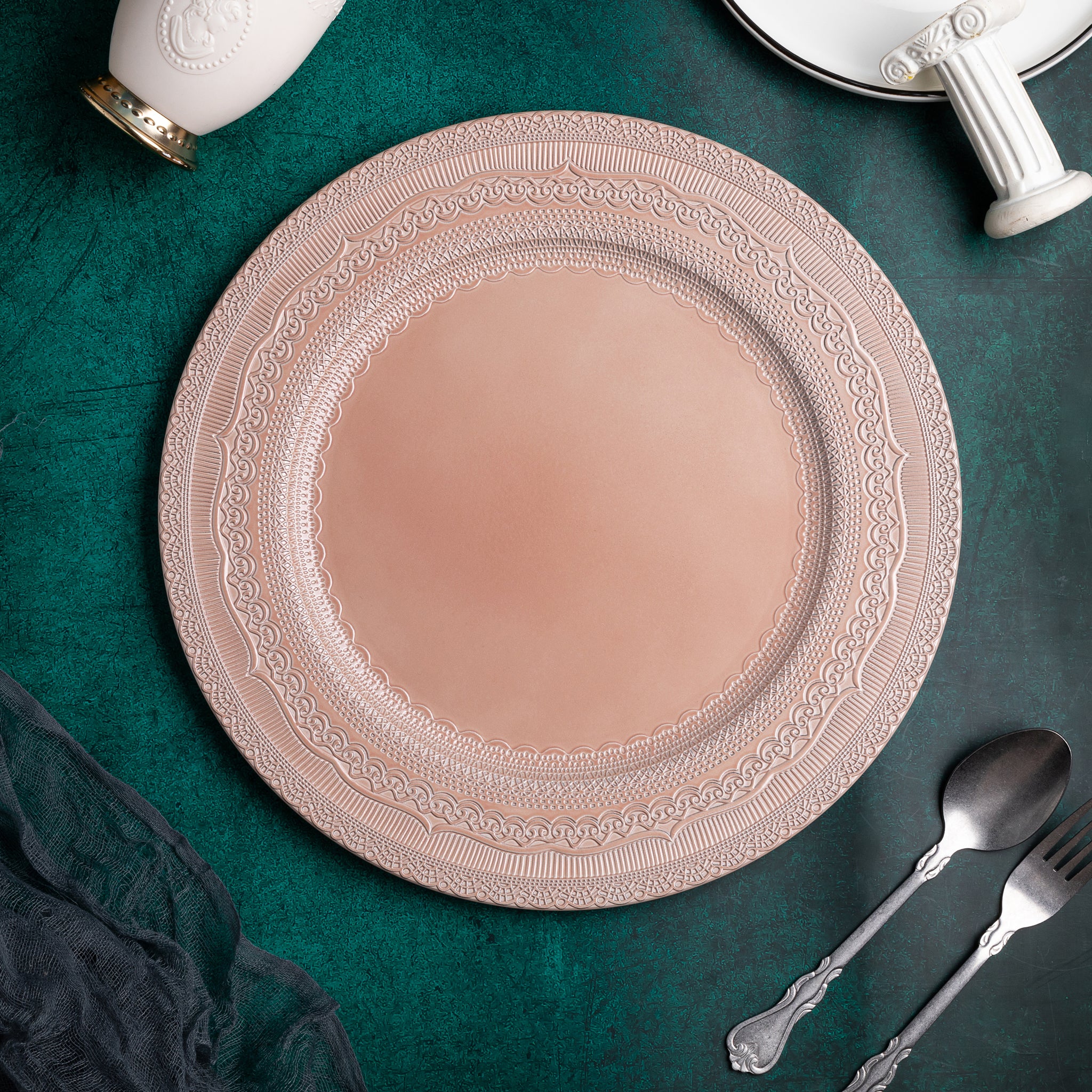 Lace Embossed  Acrylic Plastic Charger Plate - Blush - Image 2