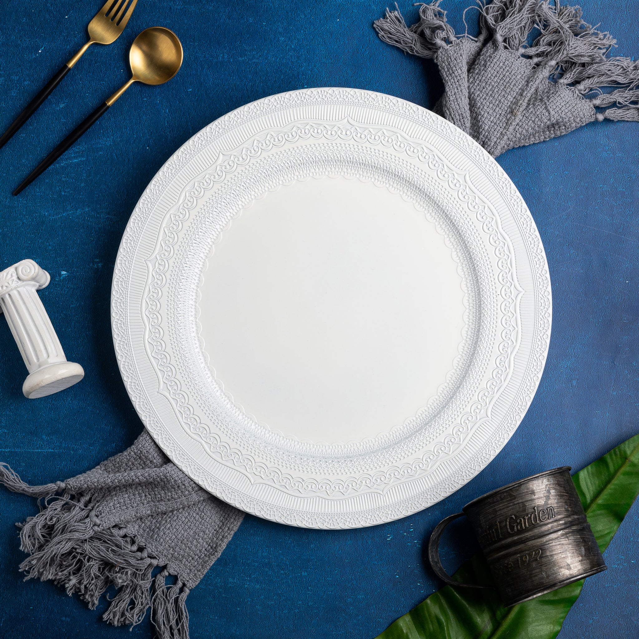 Lace Embossed  Acrylic Plastic Charger Plate - Ivory - Image 2