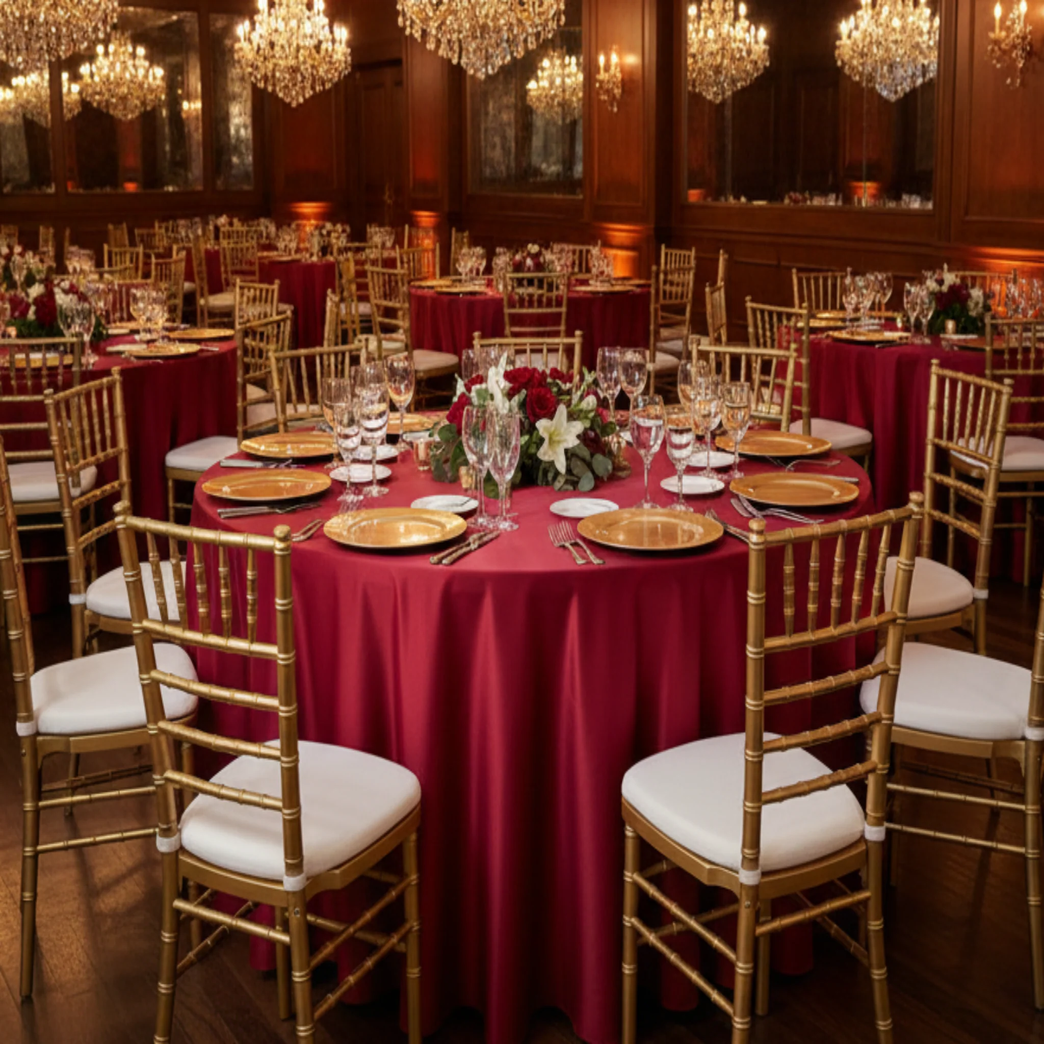Lamour Satin 120" Round Tablecloth - Apple Red - Image 3