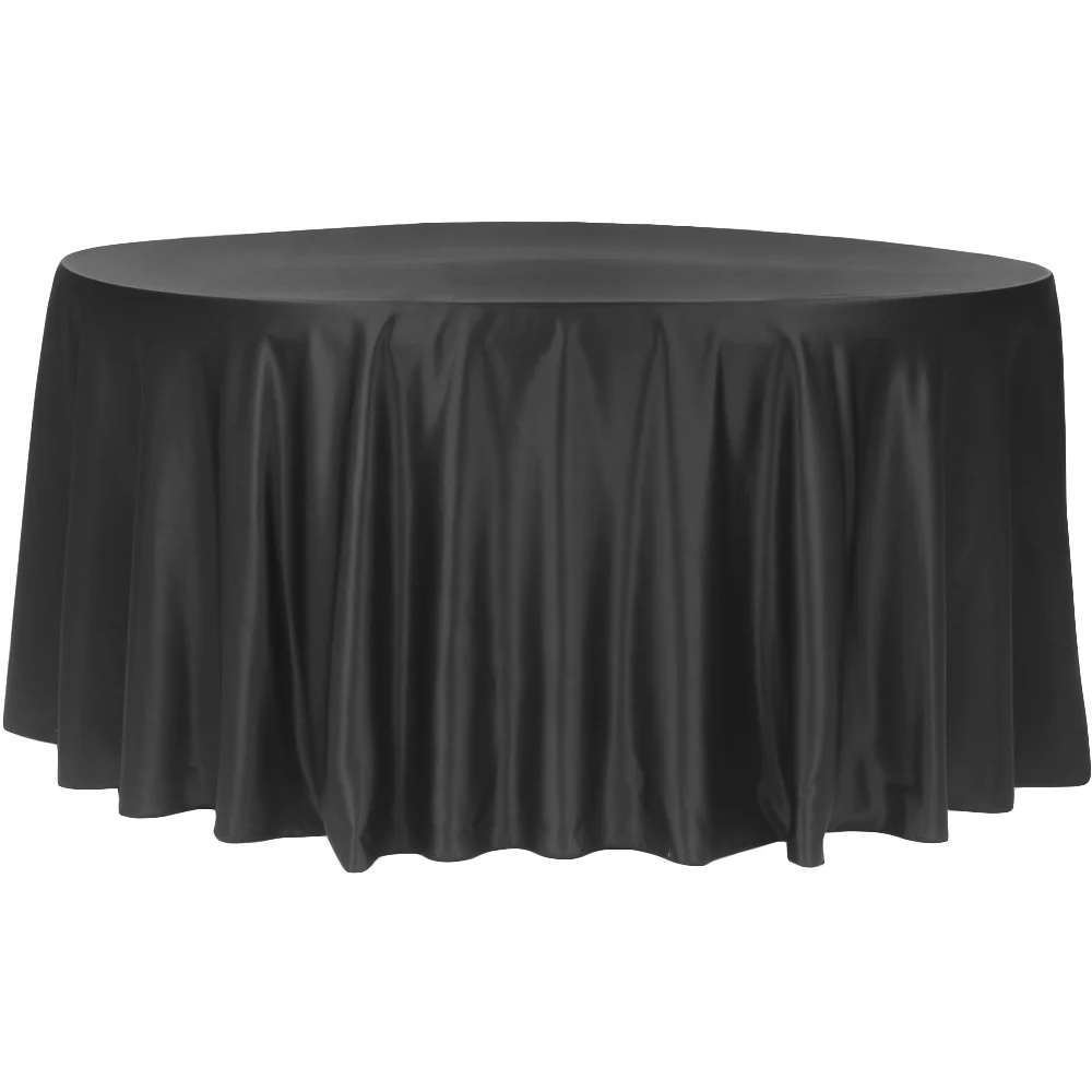 Lamour Satin 120" Round Tablecloth - Black