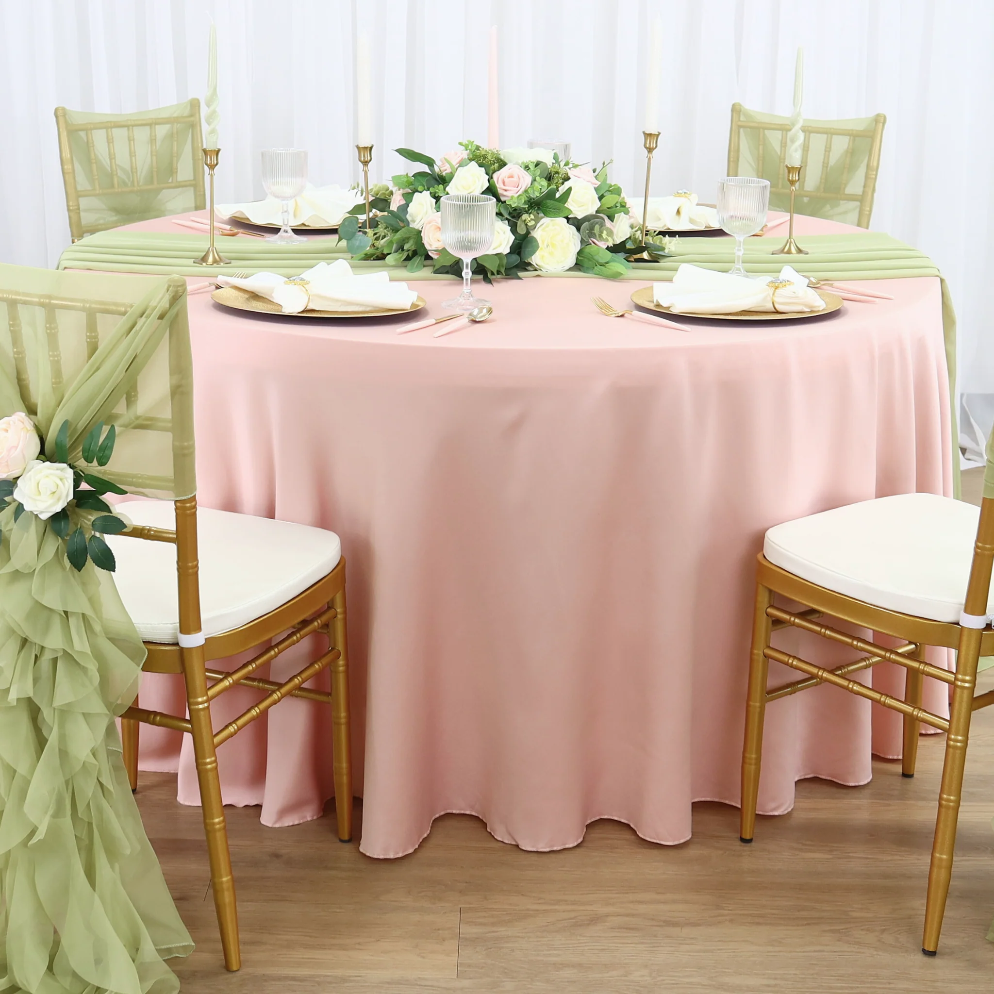 Lamour Satin 120" Round Tablecloth - Blush/Rose Gold - Image 3