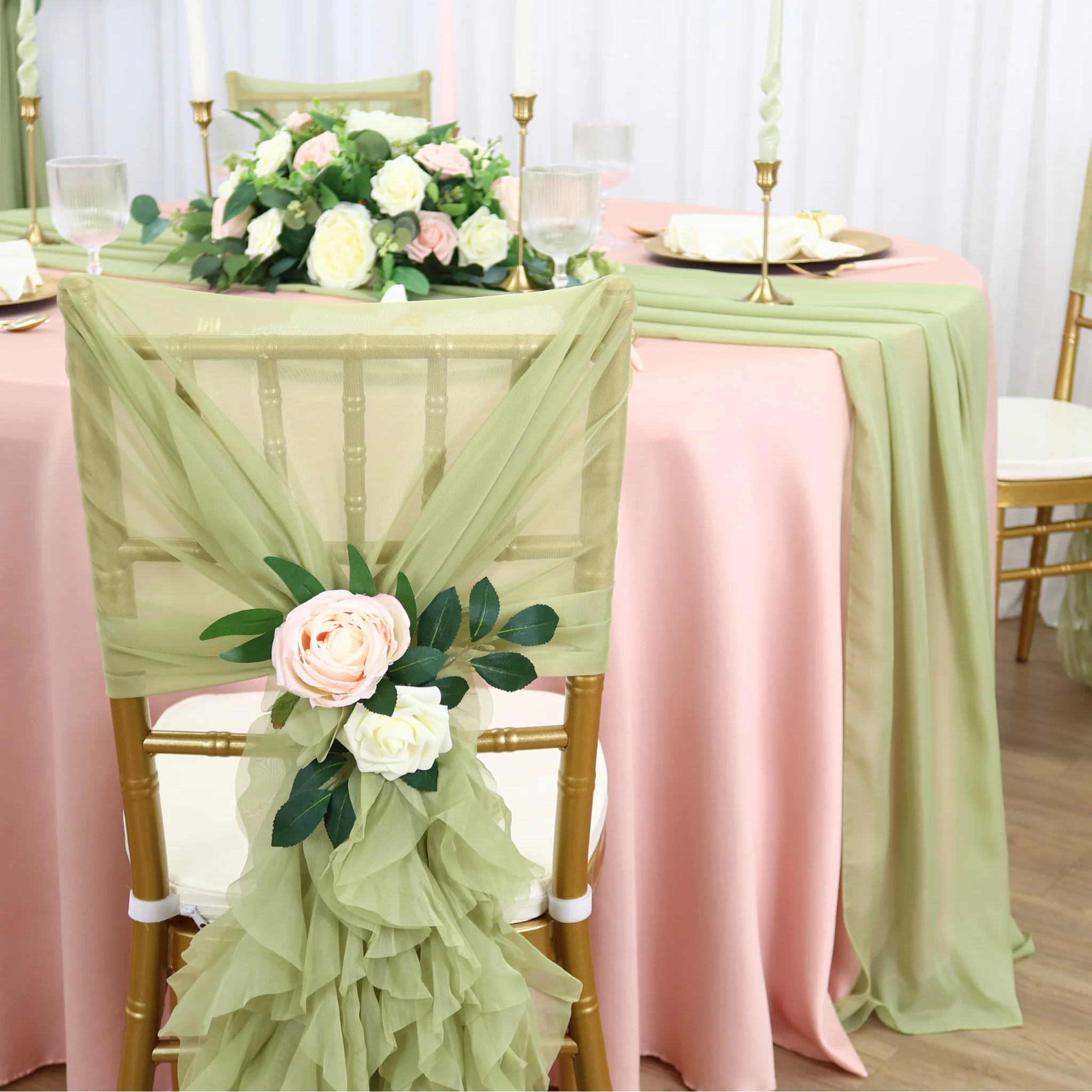 Lamour Satin 120" Round Tablecloth - Blush/Rose Gold - Image 5