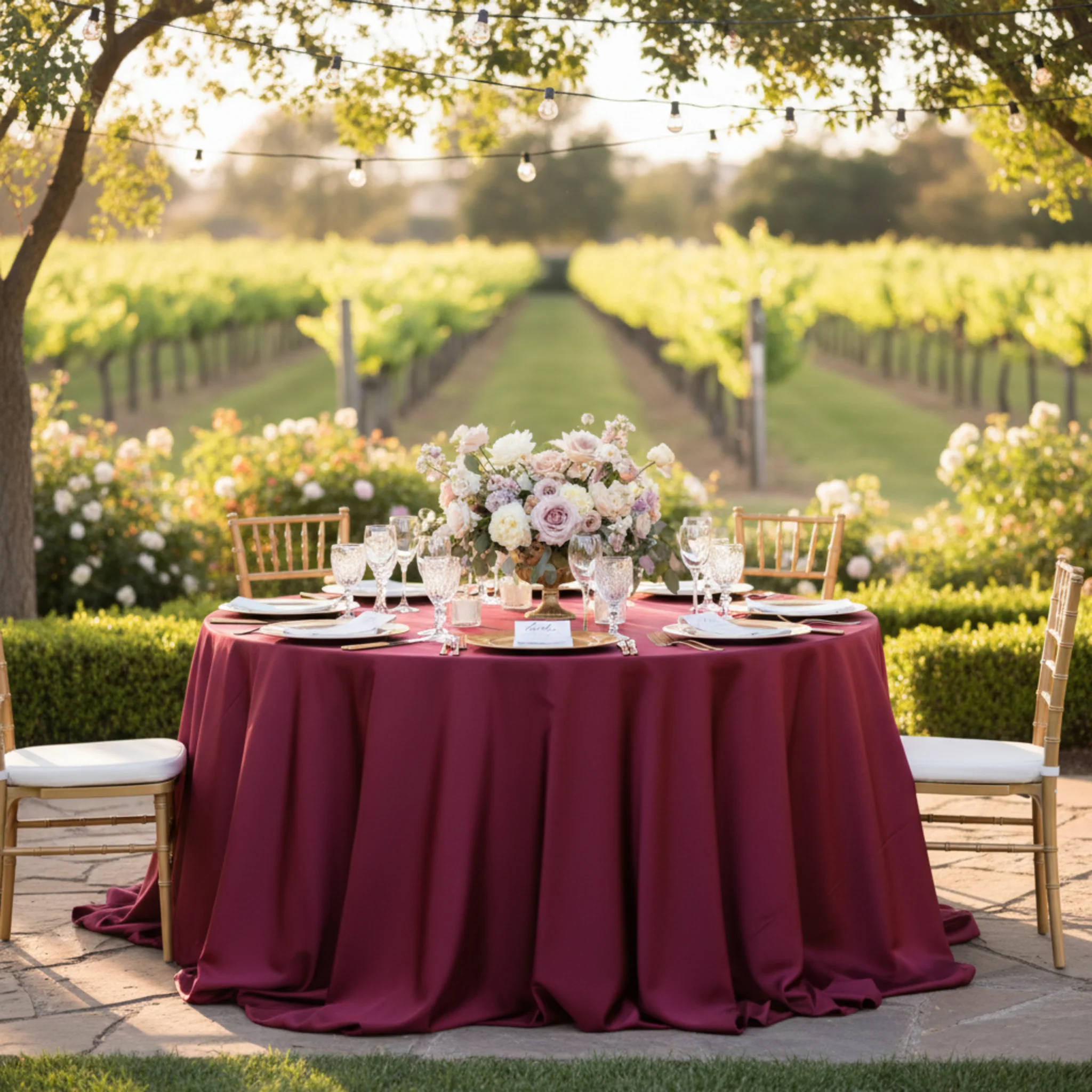 Lamour Satin 120" Round Tablecloth - Burgundy - Image 3