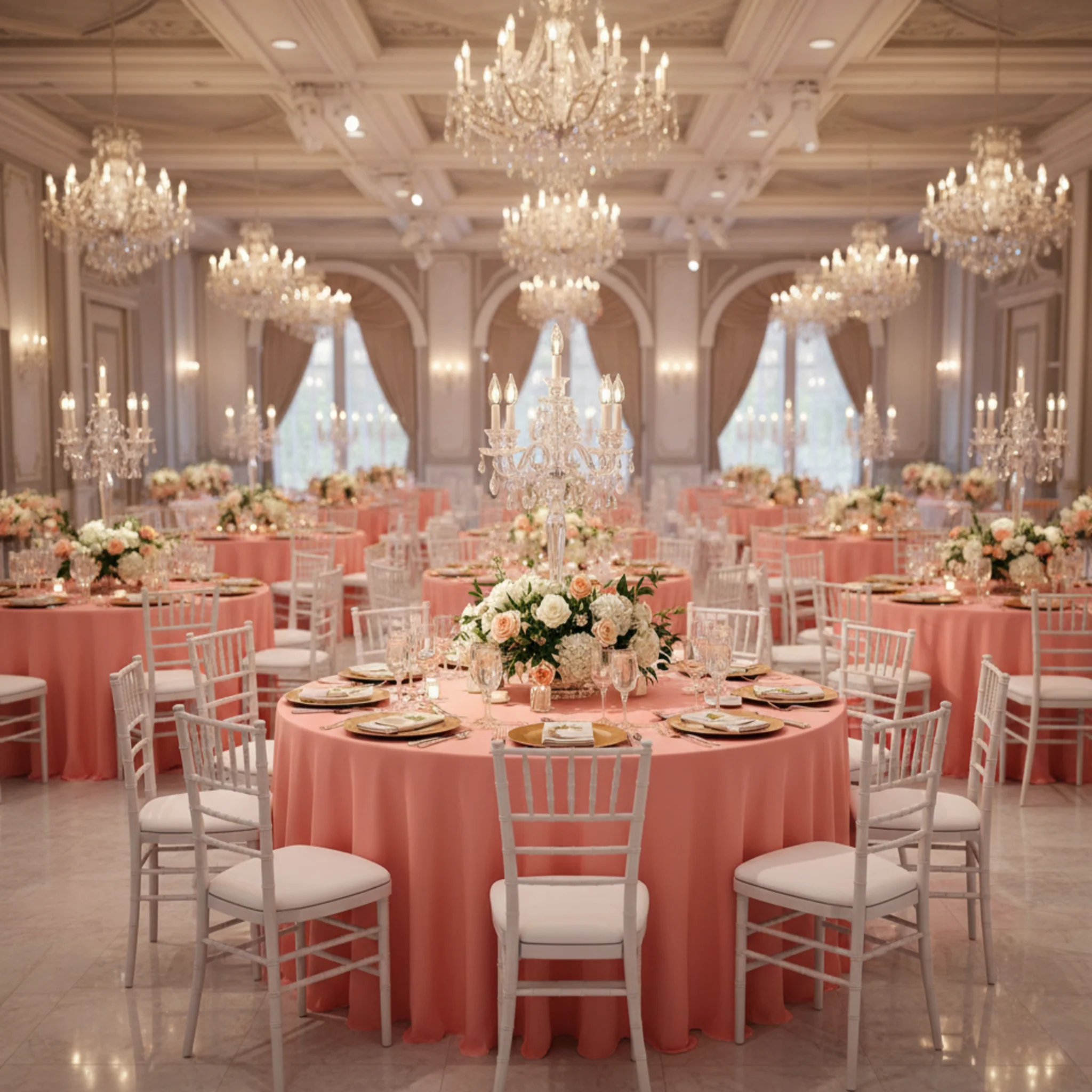Lamour Satin 120" Round Tablecloth - Coral - Image 4