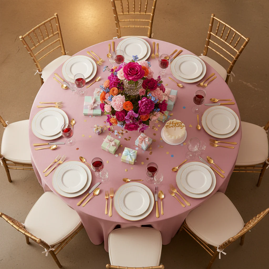 Lamour Satin 120" Round Tablecloth - Dusty Rose/Mauve - Image 2