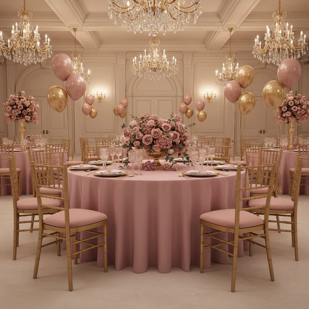 Lamour Satin 120" Round Tablecloth - Dusty Rose/Mauve - Image 3