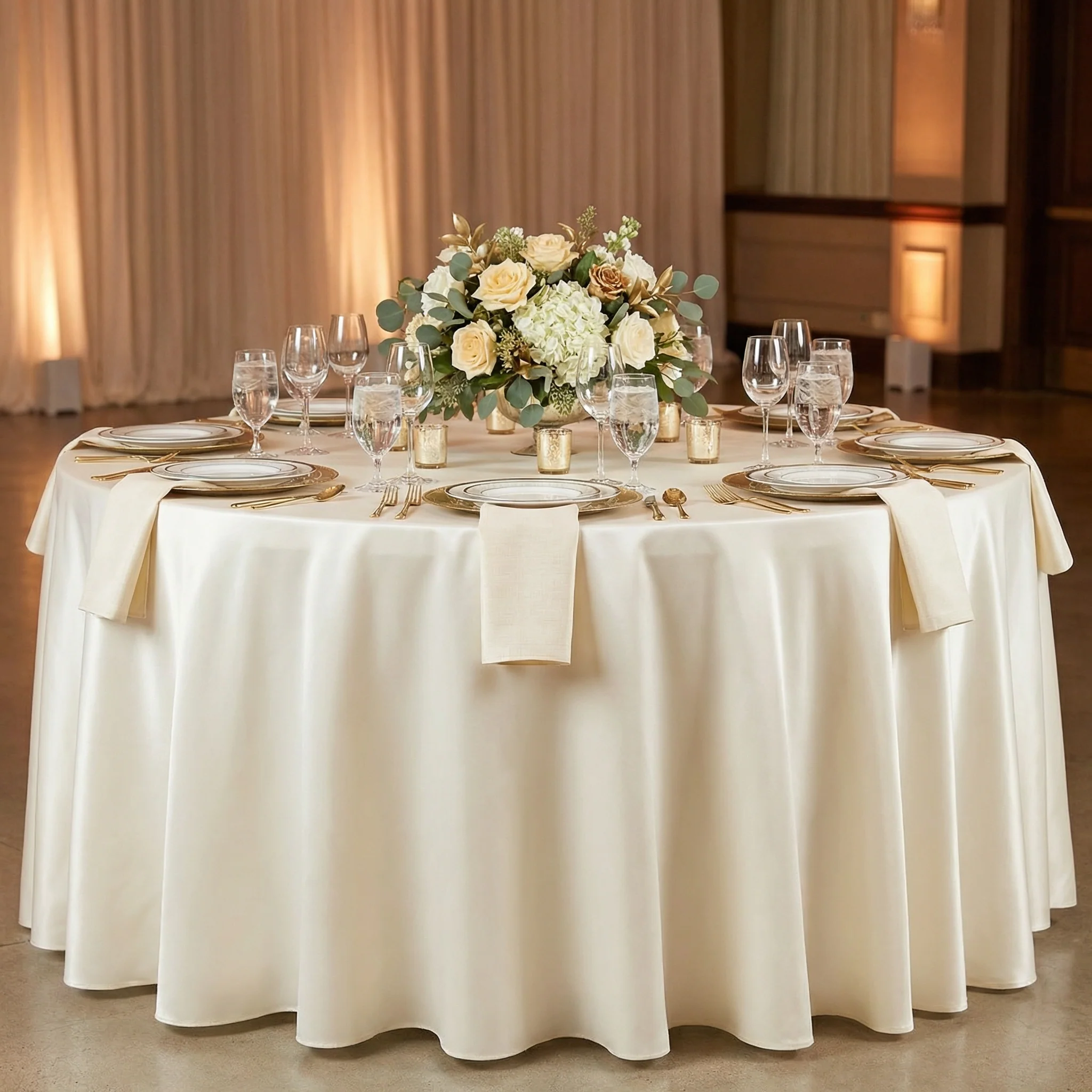Lamour Satin 120" Round Tablecloth - Ivory - Image 2
