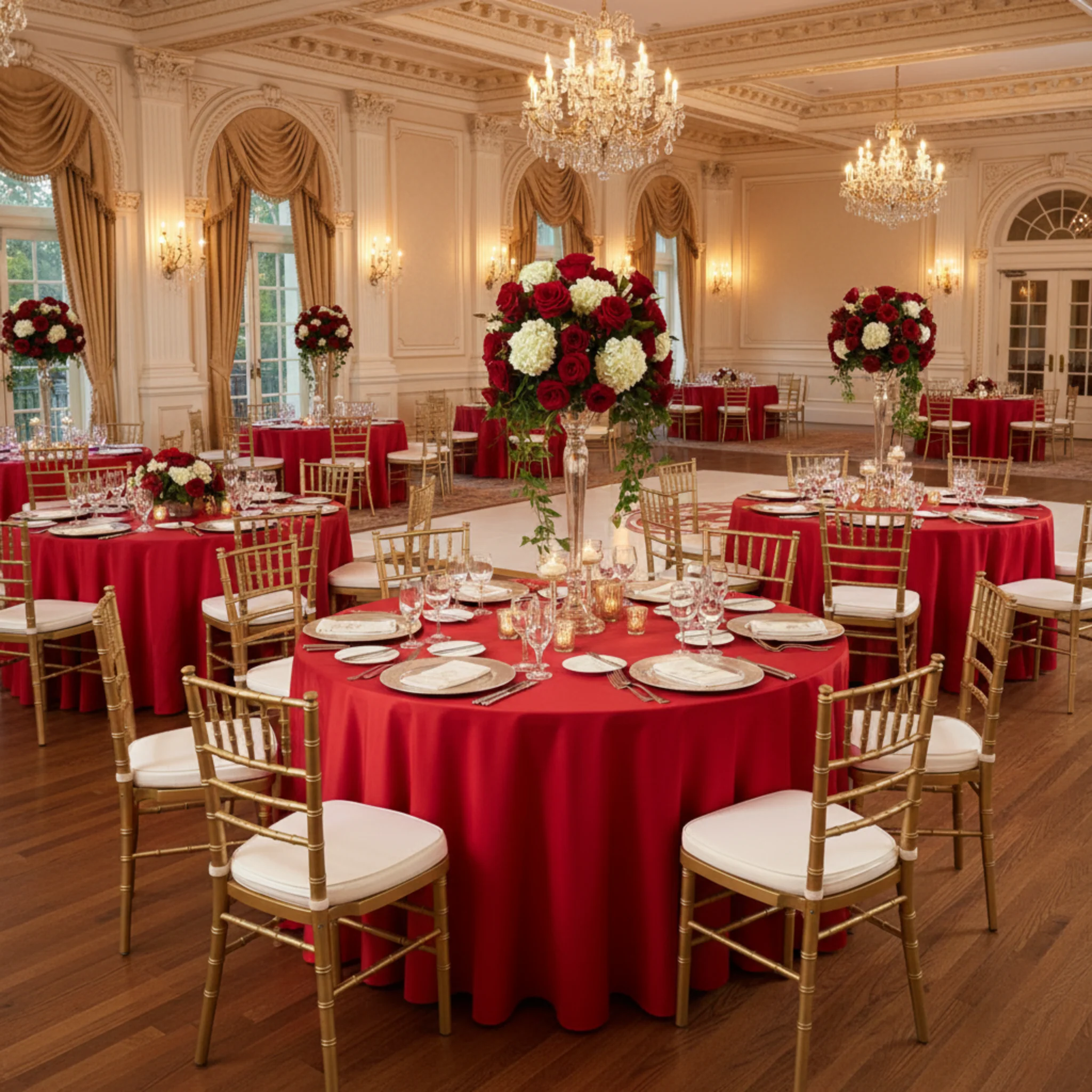 Lamour Satin 120" Round Tablecloth - Red - Image 4