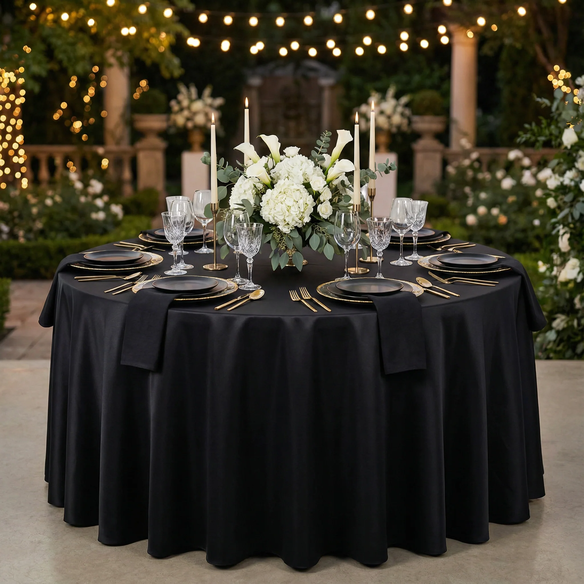 Lamour Satin 132" Round Tablecloth - Black - Image 2