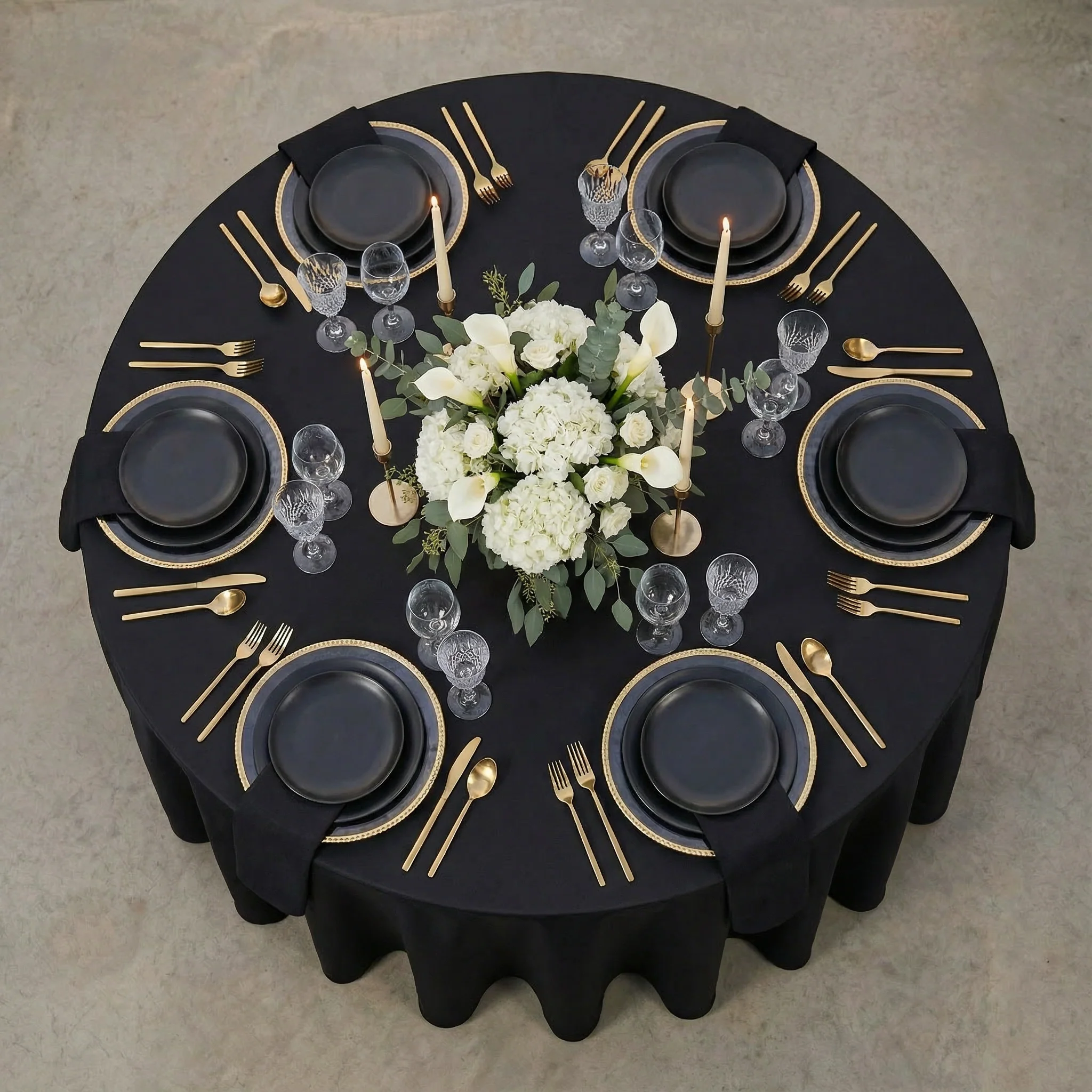 Lamour Satin 132" Round Tablecloth - Black - Image 3