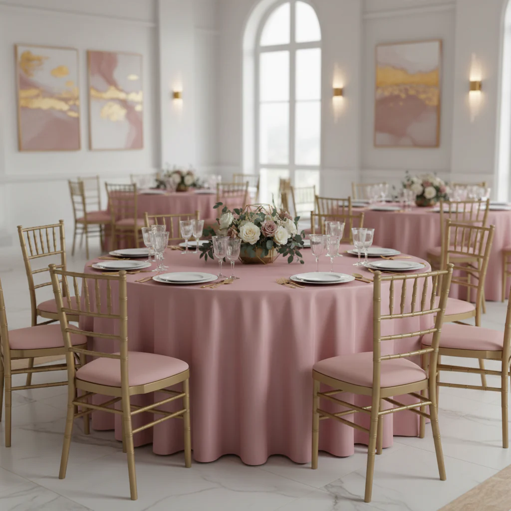 Lamour Satin 132" Round Tablecloth - Dusty Rose/Mauve - Image 2