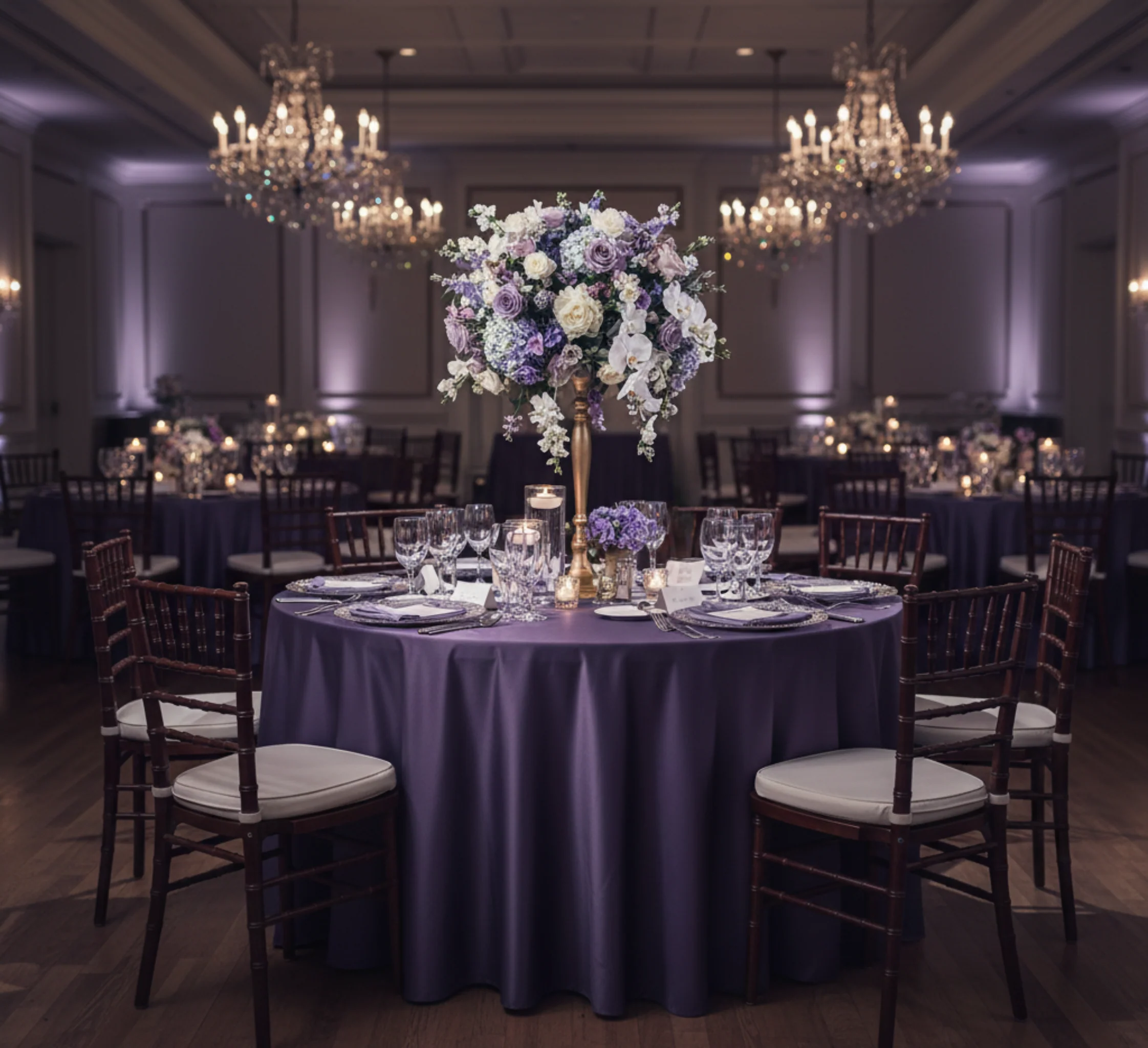 Lamour Satin 132" Round Tablecloth - Eggplant/Plum - Image 5