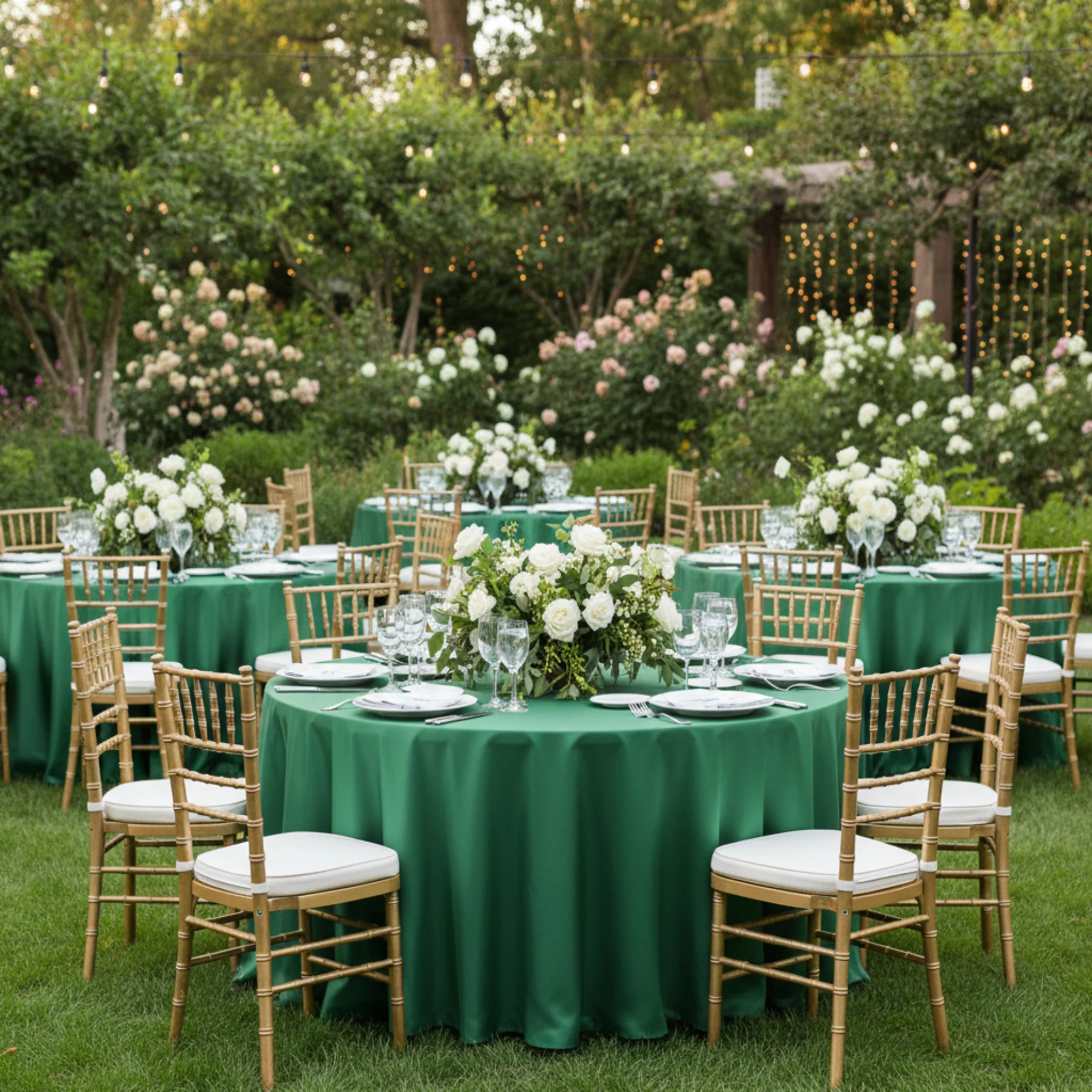 Lamour Satin 132" Round Tablecloth - Emerald Green - Image 3