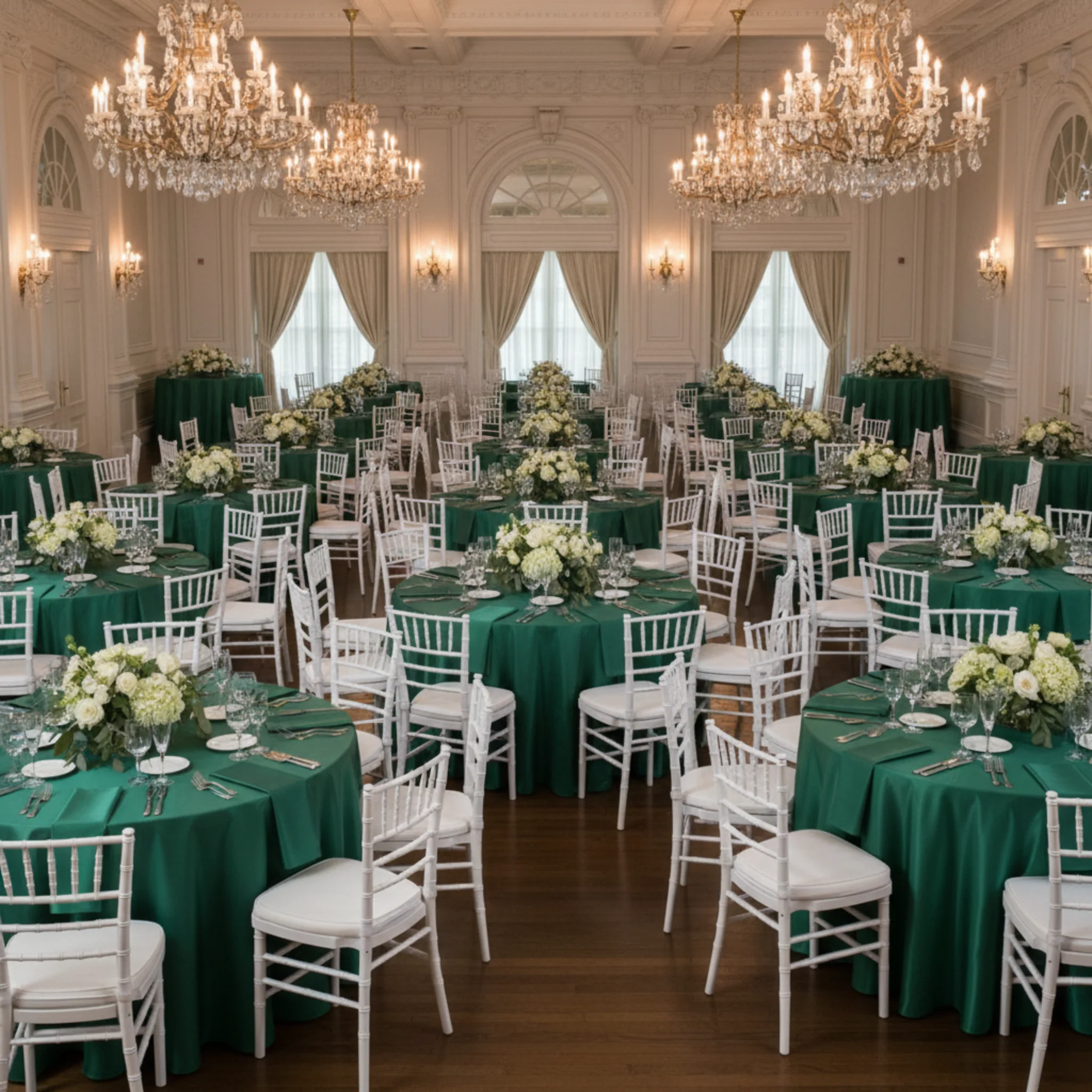 Lamour Satin 132" Round Tablecloth - Emerald Green - Image 4