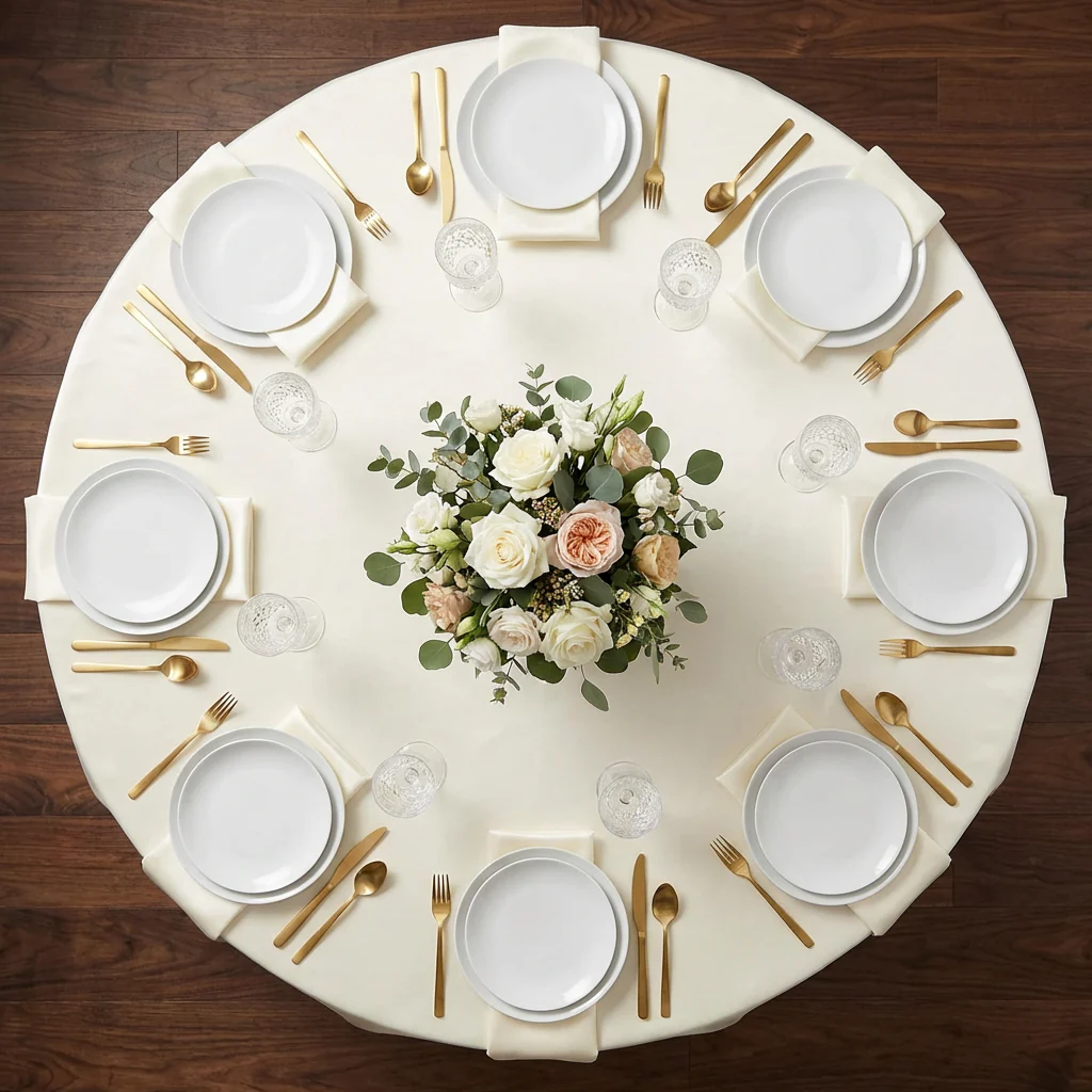 Lamour Satin 132" Round Tablecloth - Ivory - Image 3