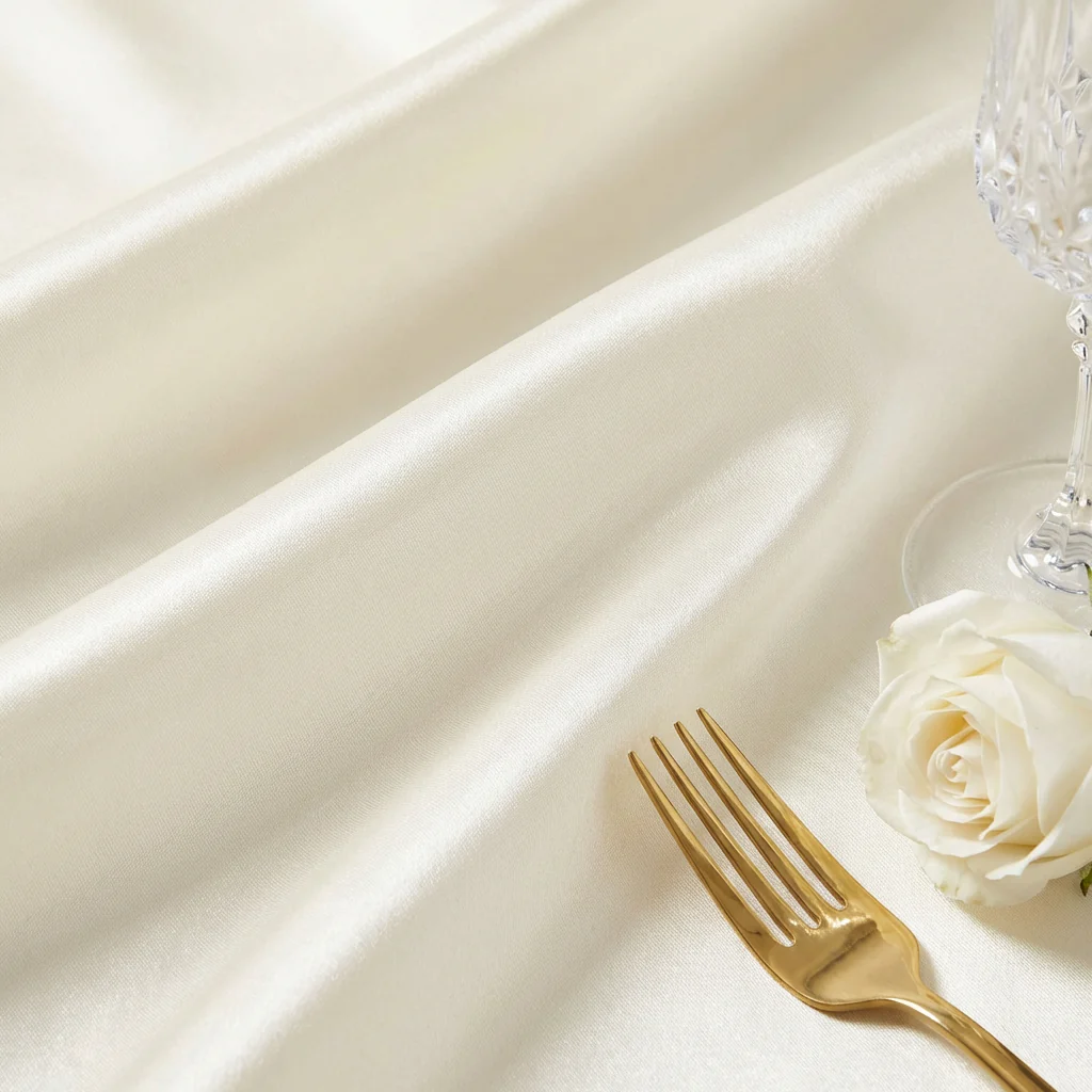 Lamour Satin 132" Round Tablecloth - Ivory - Image 4