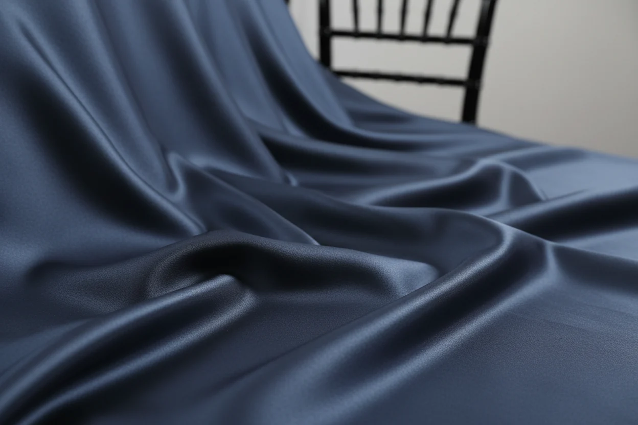 Lamour Satin 132" Round Tablecloth - Navy Blue - Image 5
