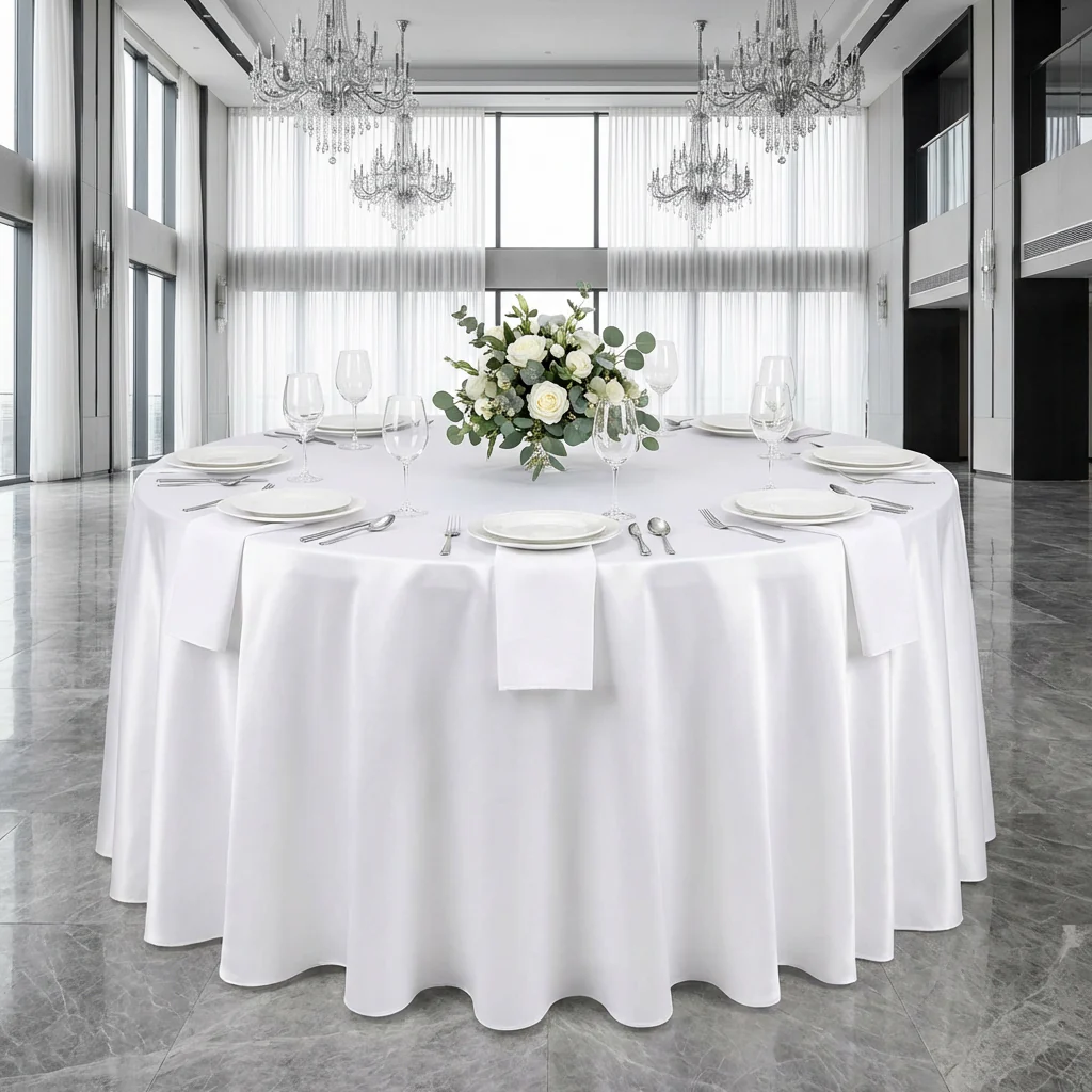 Lamour Satin 132" Round Tablecloth - White - Image 2