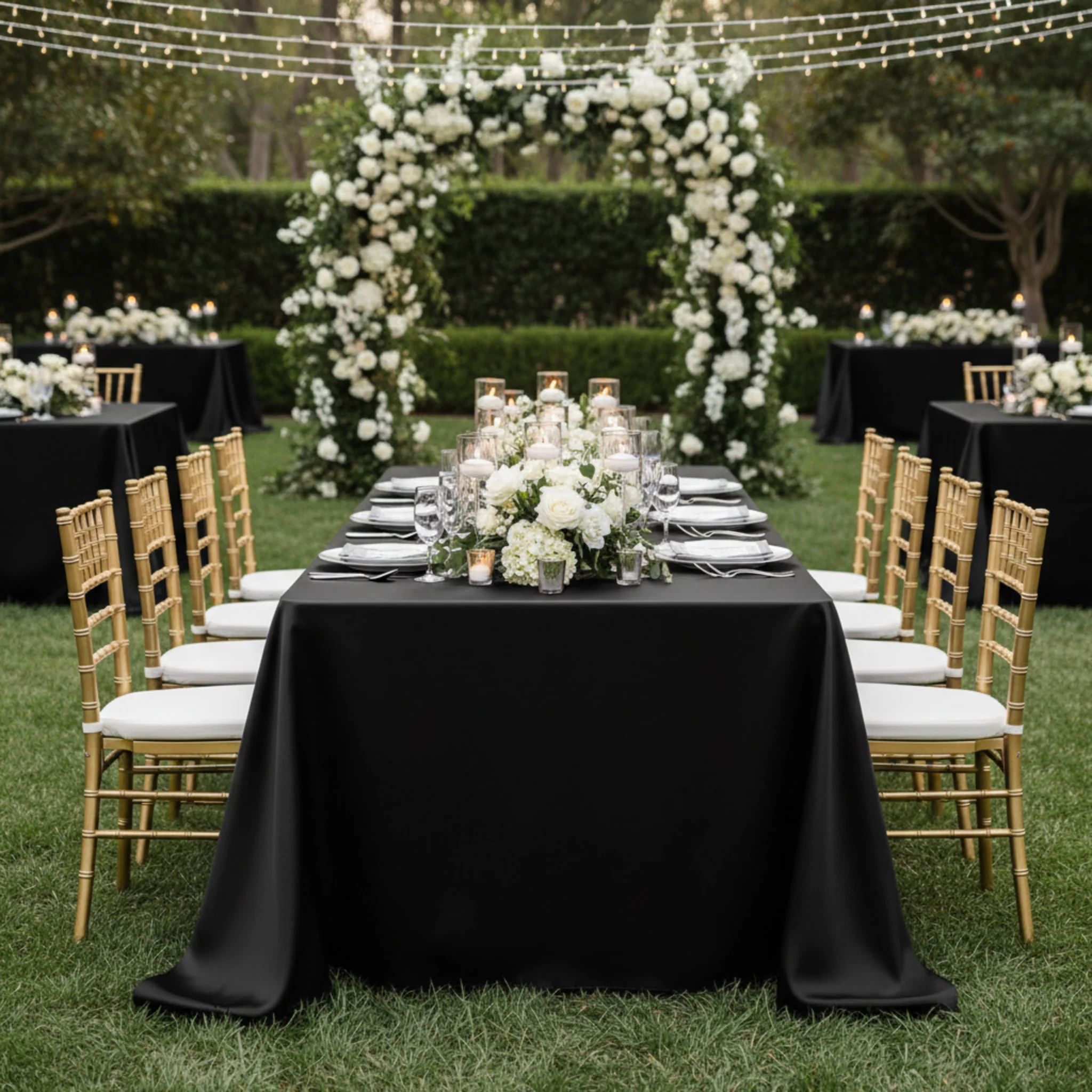 Lamour Satin 90"x132" Rectangular Oblong Tablecloth - Black - Image 3