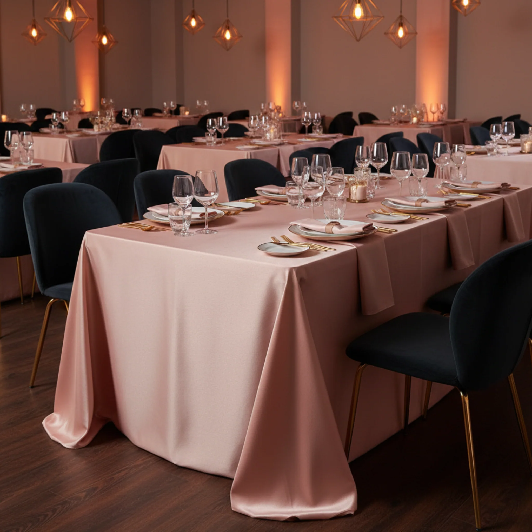 Lamour Satin 90"x132" Rectangular Oblong Tablecloth - Blush/Rose Gold - Image 3
