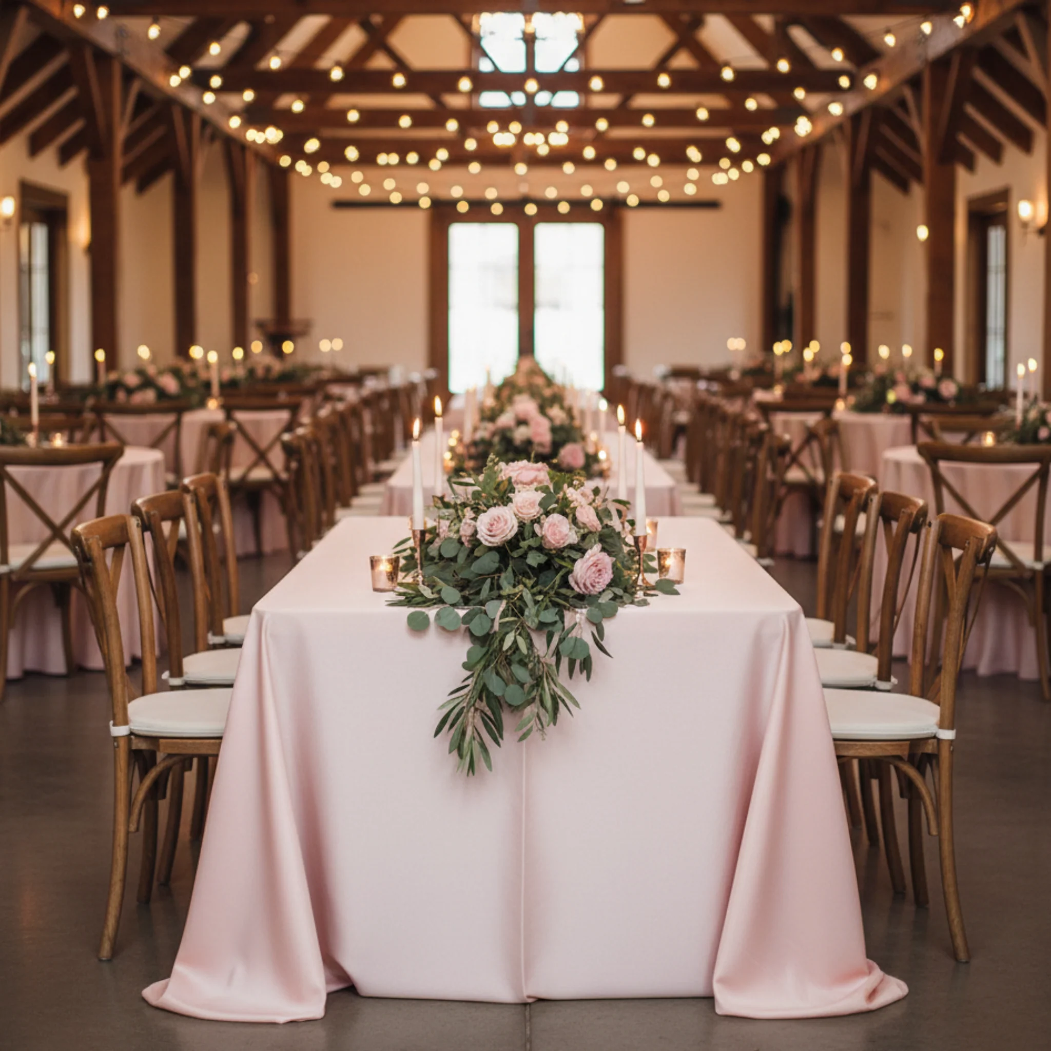 Lamour Satin 90"x132" Rectangular Oblong Tablecloth - Blush/Rose Gold - Image 4