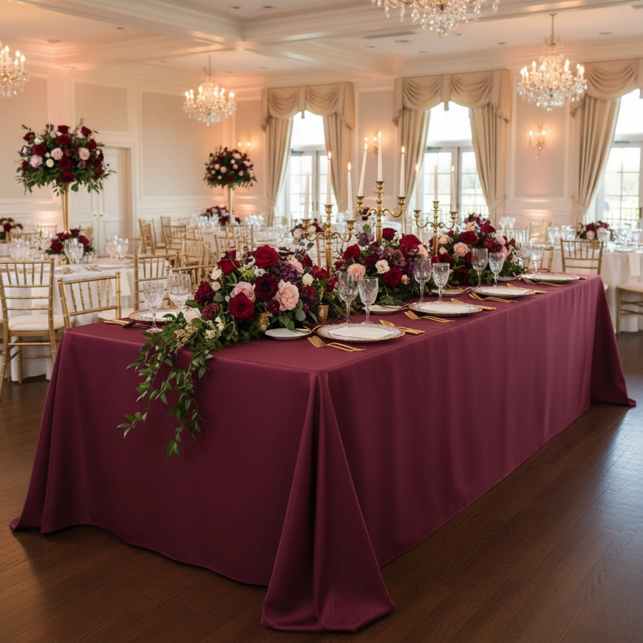 Lamour Satin 90"x132" Rectangular Oblong Tablecloth - Burgundy - Image 2