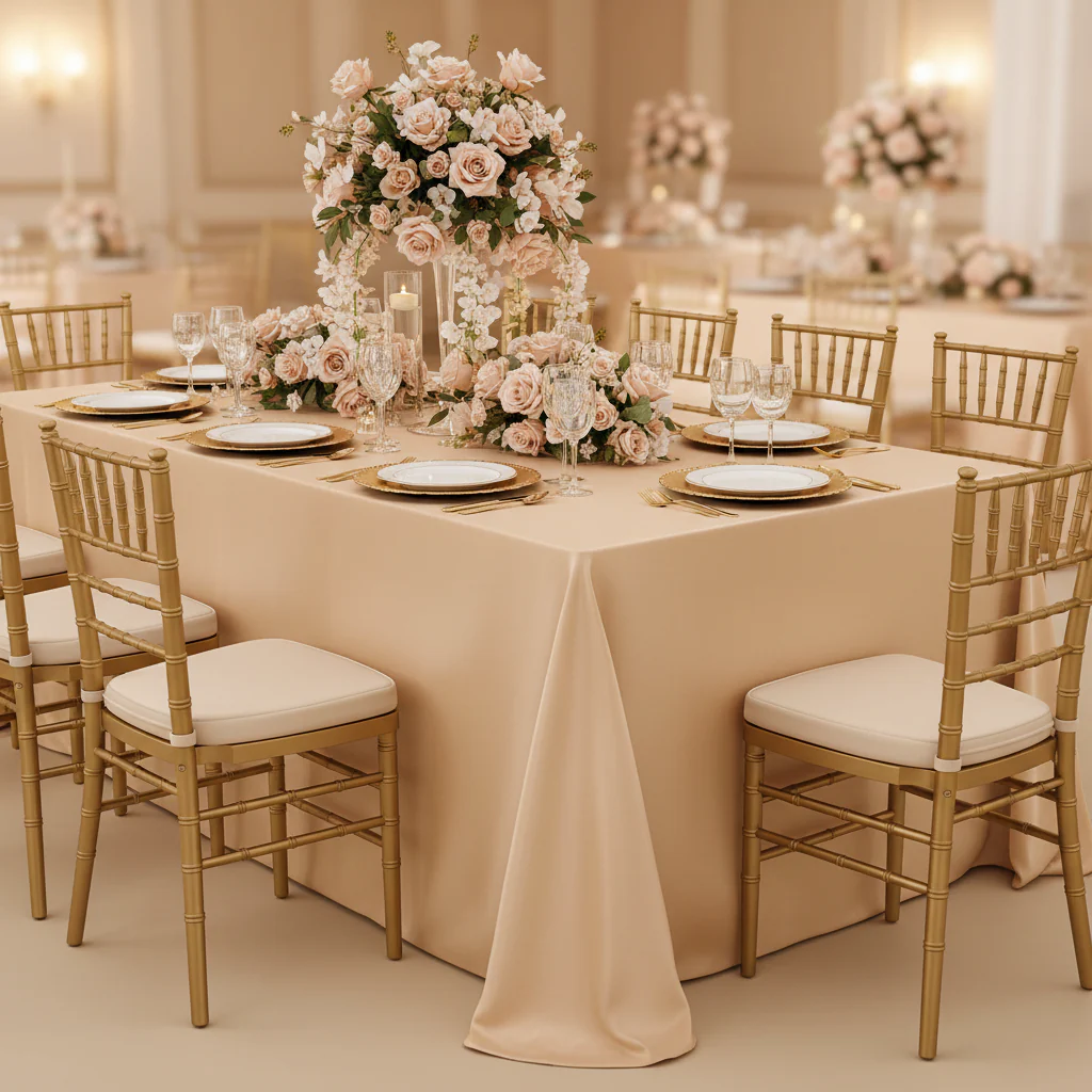 Lamour Satin 90"x132" Rectangular Oblong Tablecloth - Champagne