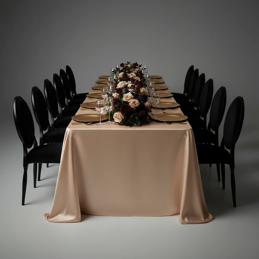 Lamour Satin 90"x132" Rectangular Oblong Tablecloth - Champagne - Image 4
