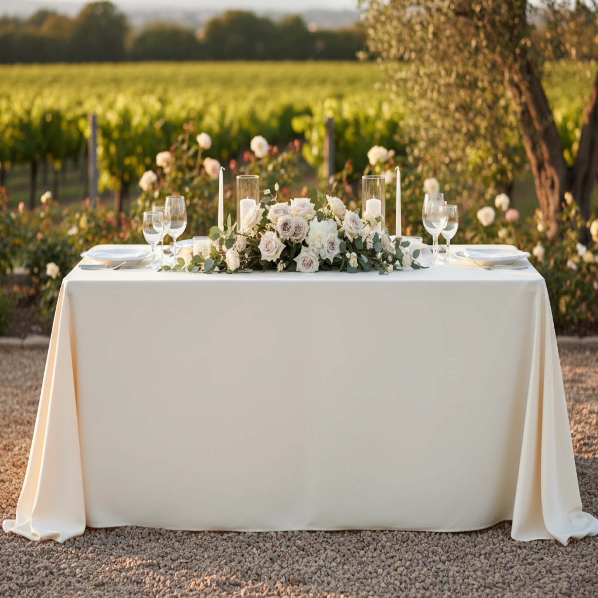 Lamour Satin 90"x132" Rectangular Oblong Tablecloth - Ivory - Image 2