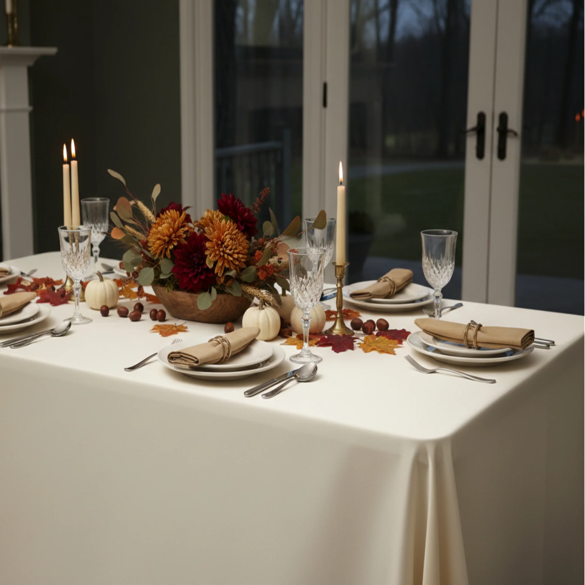 Lamour Satin 90"x132" Rectangular Oblong Tablecloth - Ivory - Image 4