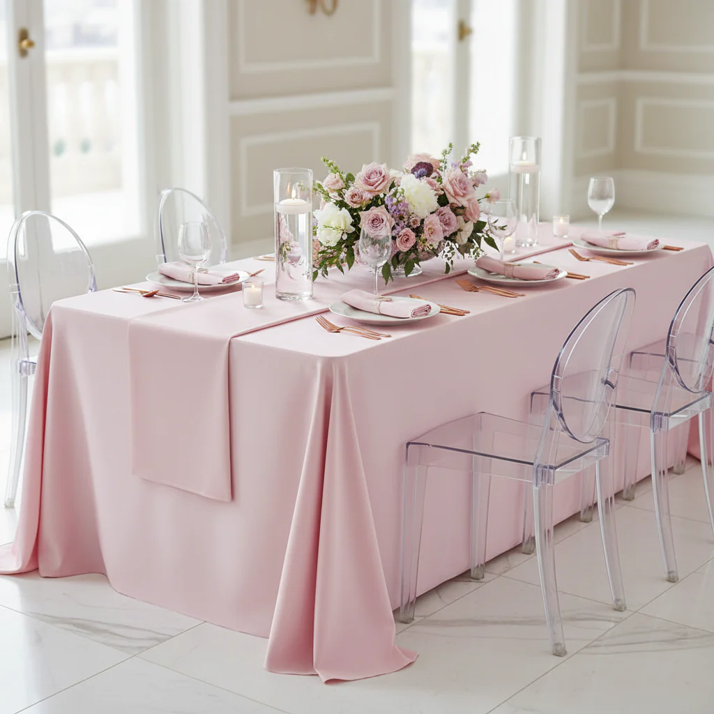 Lamour Satin 90"x132" Rectangular Oblong Tablecloth - Pastel Pink - Image 2
