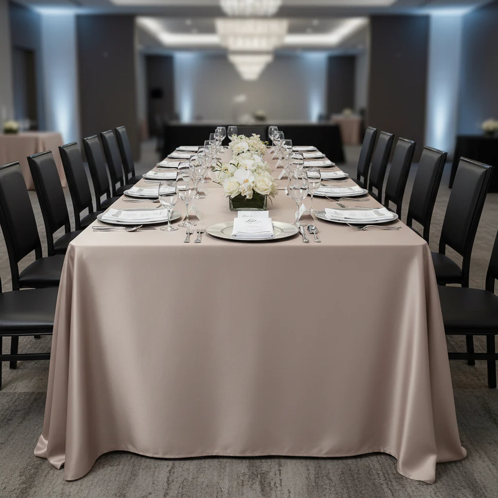 Lamour Satin 90"x132" Rectangular Oblong Tablecloth - Taupe
