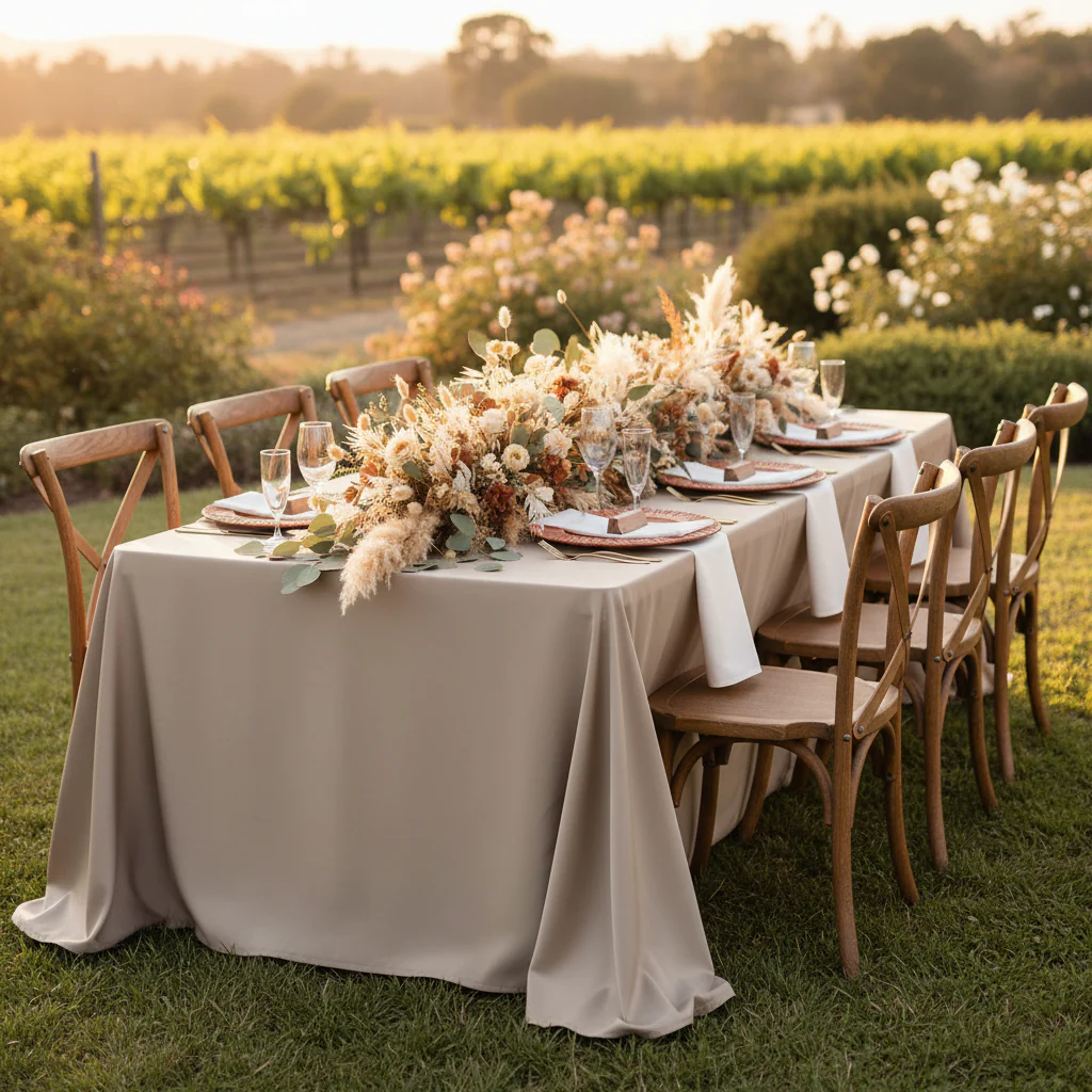 Lamour Satin 90"x132" Rectangular Oblong Tablecloth - Taupe - Image 3