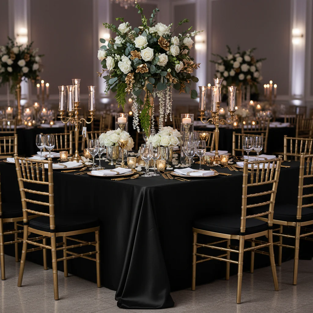 Lamour Satin 90"x156" Rectangular Oblong Tablecloth - Black - Image 3