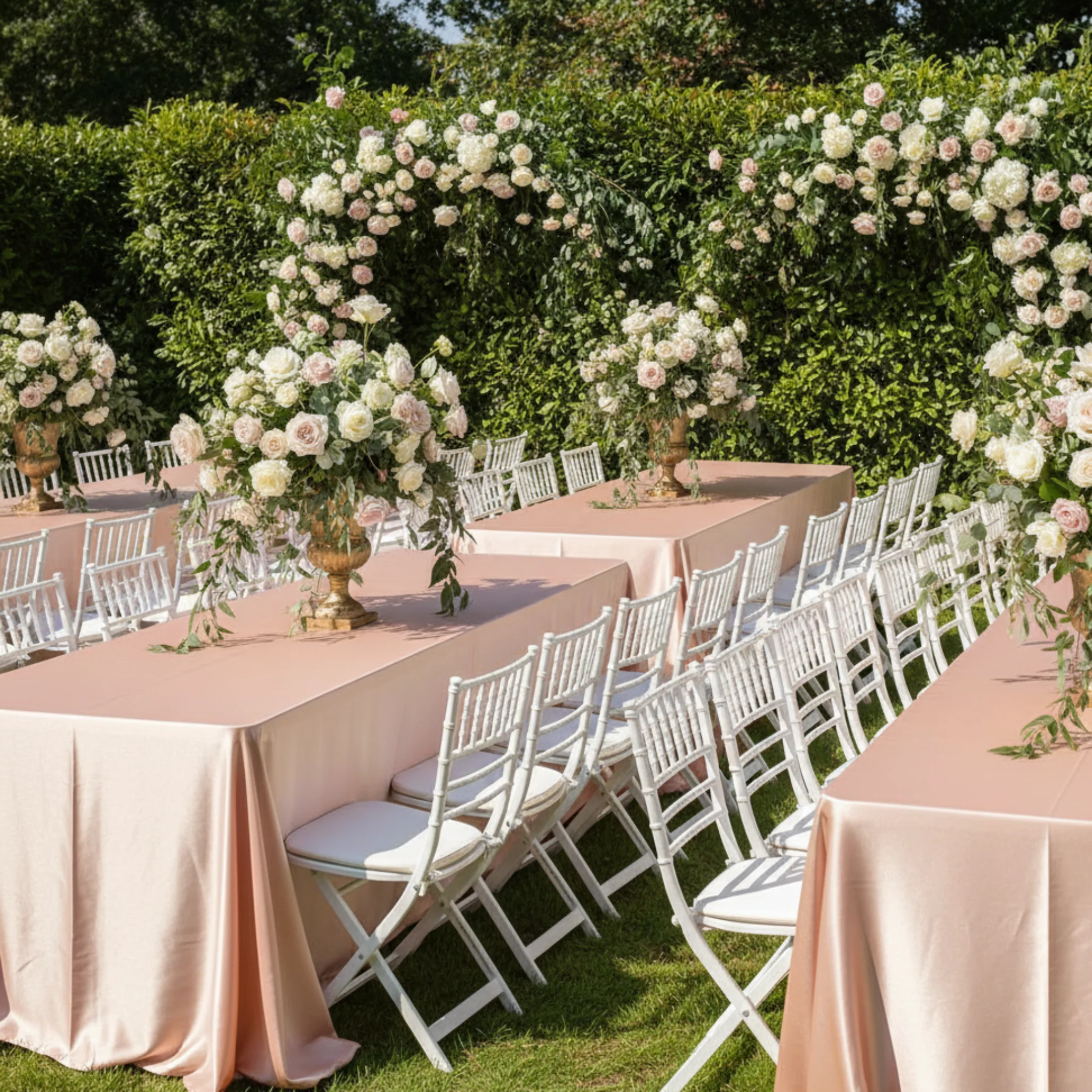 Lamour Satin 90"x156" Rectangular Oblong Tablecloth - Blush/Rose Gold - Image 3