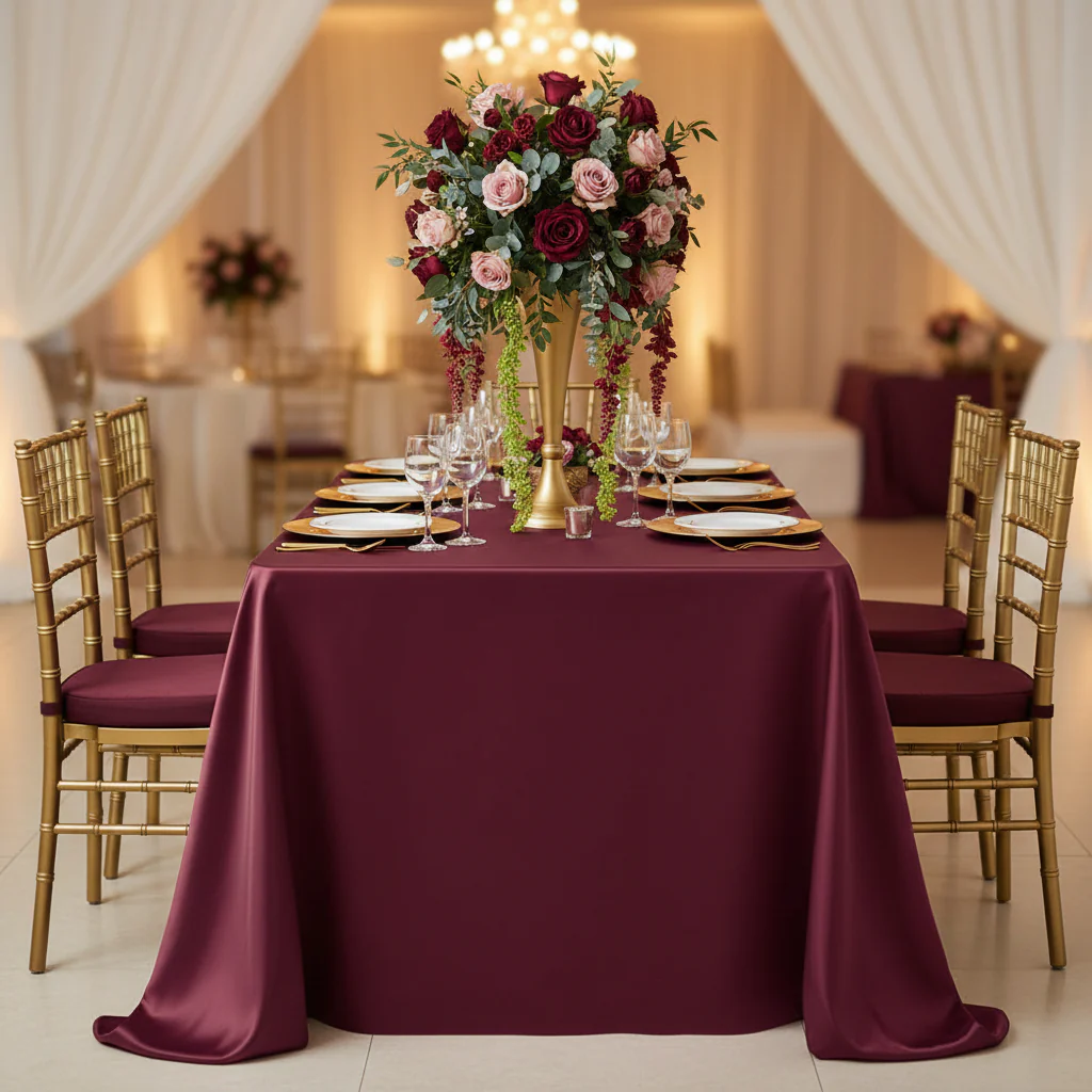 Lamour Satin 90"x156" Rectangular Oblong Tablecloth - Burgundy
