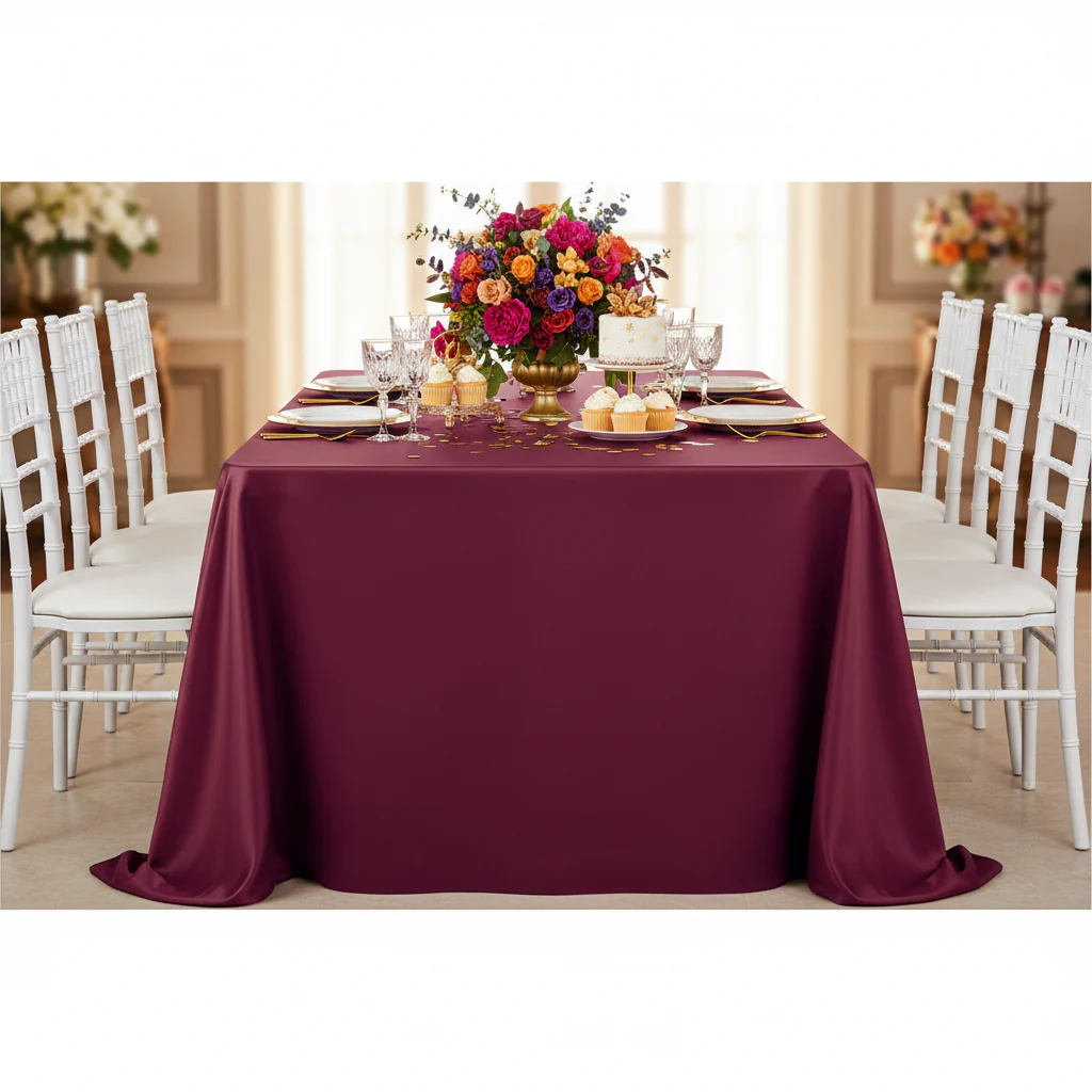 Lamour Satin 90"x156" Rectangular Oblong Tablecloth - Burgundy - Image 3