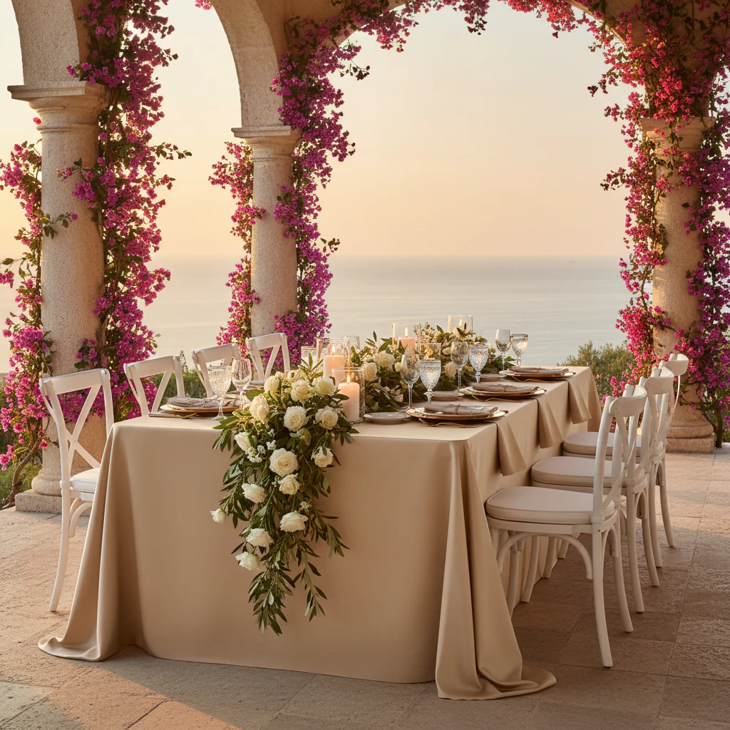 Lamour Satin 90"x156" Rectangular Oblong Tablecloth - Champagne - Image 2