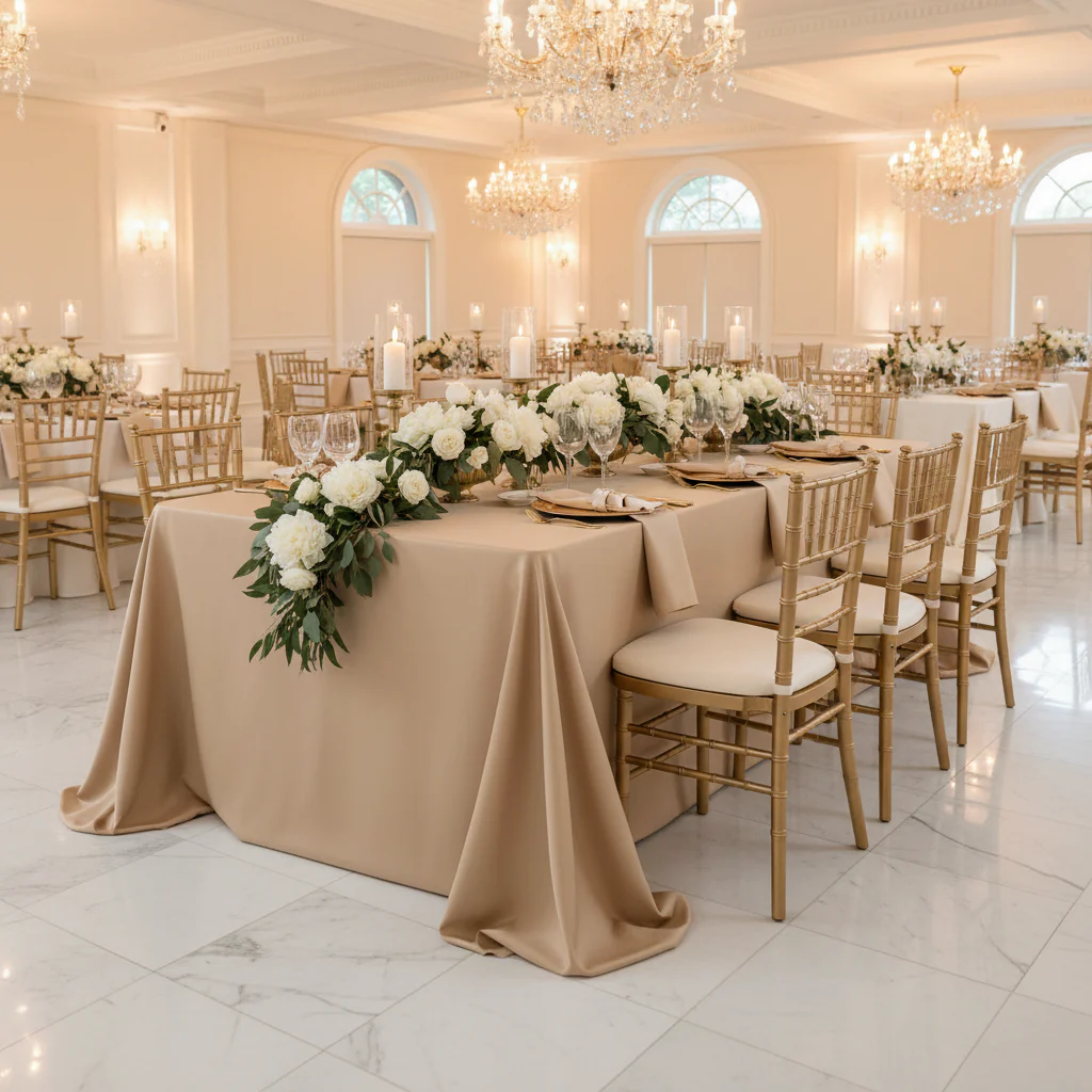 Lamour Satin 90"x156" Rectangular Oblong Tablecloth - Champagne - Image 4